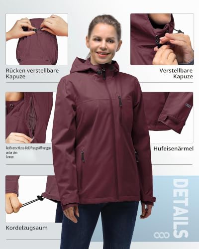 Detalle de 33,000ft Regenjacke Damen Wasserdicht & atmungsaktiv – Weinrot, Größe 44