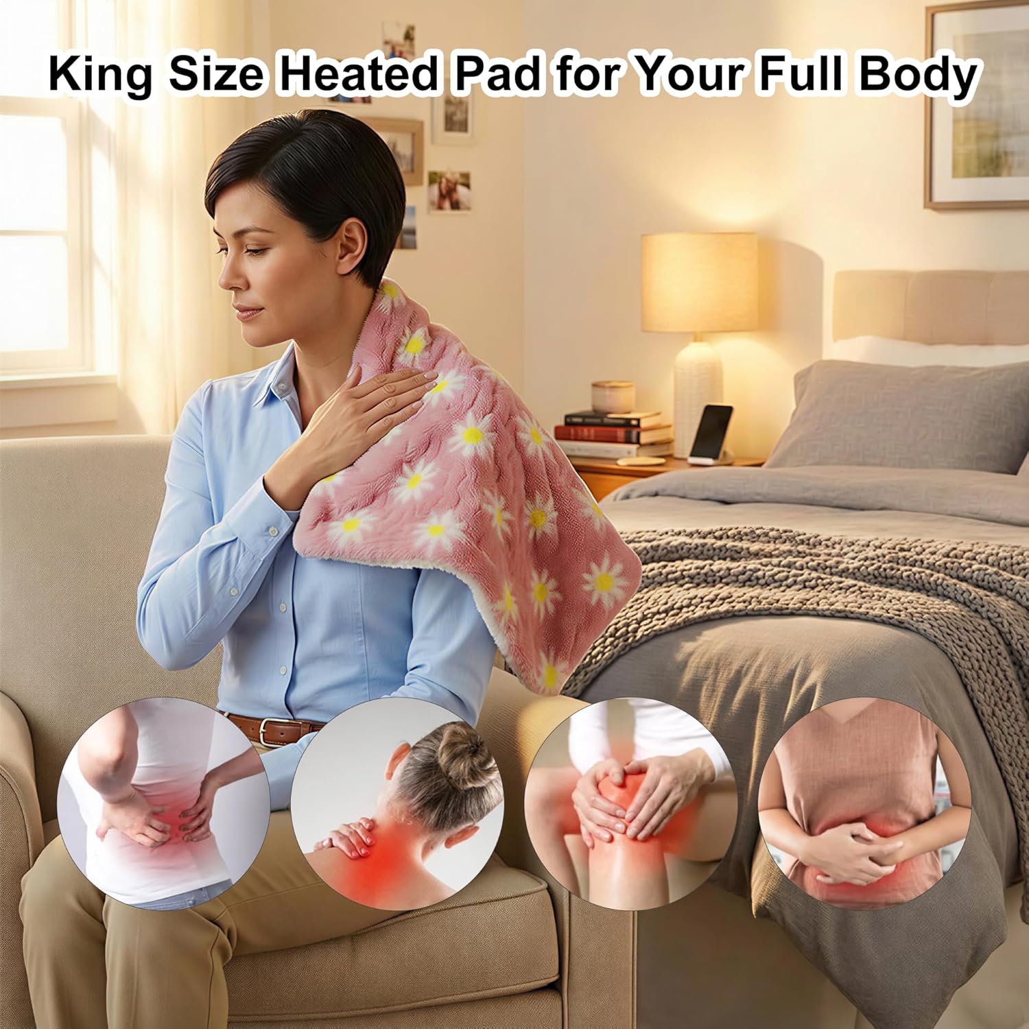 Thumbnail 2 de GOQO TOMO Heating Pad (12 x 24) – Pink Floral Pattern, Machine Washable