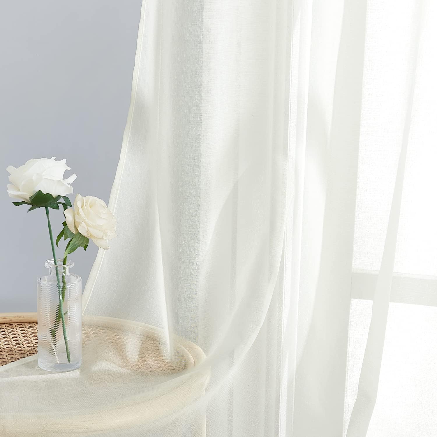 Detalle 2 de PONY DANCE Vorhänge Wohnzimmer – Kräuselband, Leinenoptik, 2er-Set, 245 × 140 cm