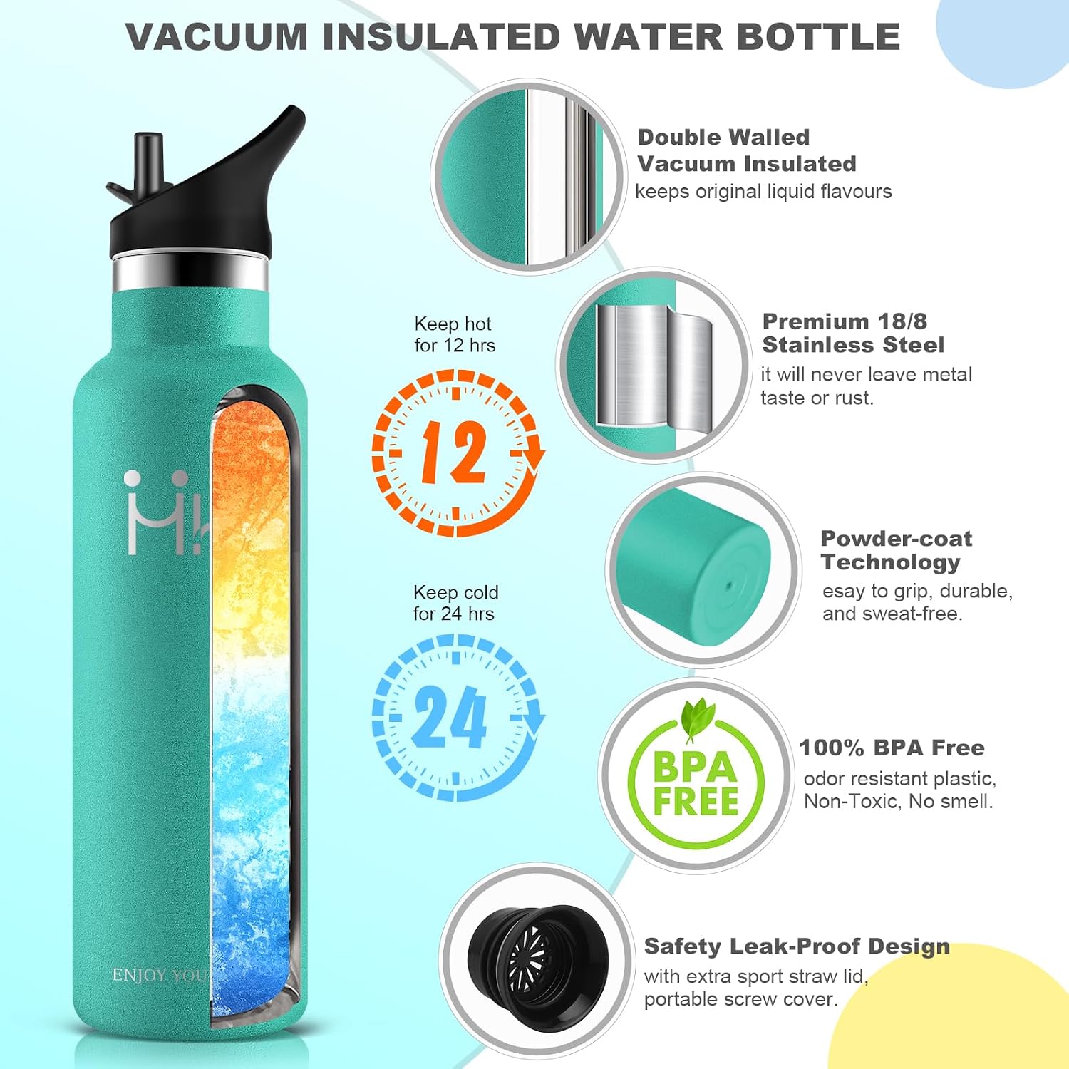 Detalle 2 de HoneyHolly HH-SCZKP-1000ML-Emerald-2399 – butelka termiczna 1 l ze stali