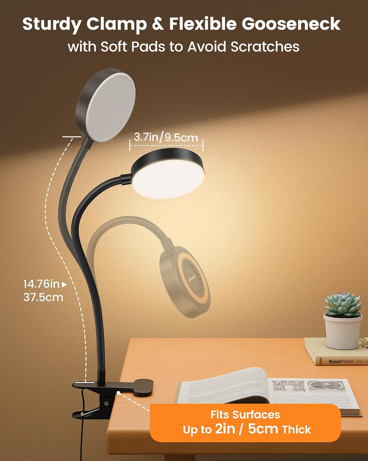 Detalle 2 de Glocusent A31 lampka do czytania na klips 72 LED, 3 barwy i 5 poziomów jasności