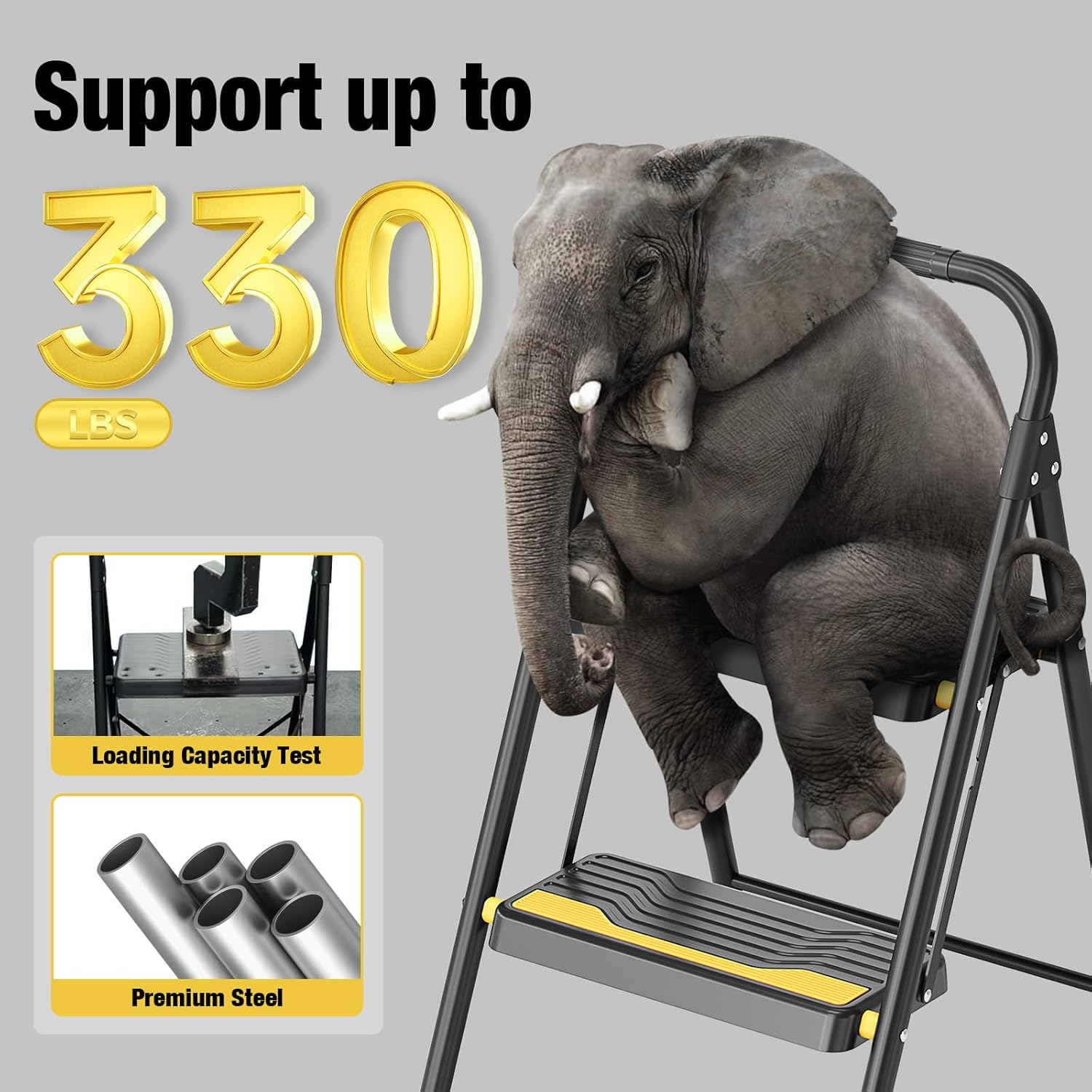 Detalle de Urackify 2 Step Ladder (Heavy-Duty, 330 LBS capacity) with anti-slip steps and secure handrail