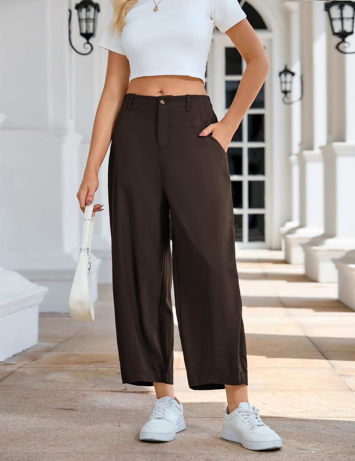Detalle 2 de Linen Capri Pants for Women, Tanming