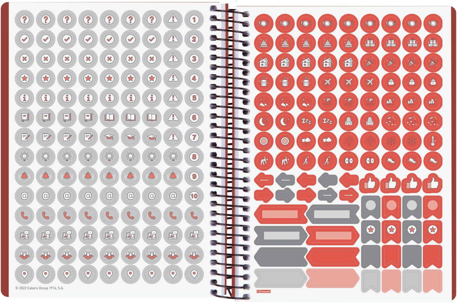 Detalle de Finocam Ikon dagkalender, 16 månader, vinröd med en dag per sida