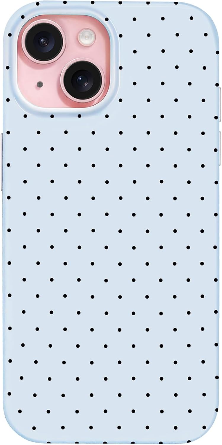 Detalle de Hython for iPhone 15 Case, Blue Slim TPU Cover with Polka Dot Design