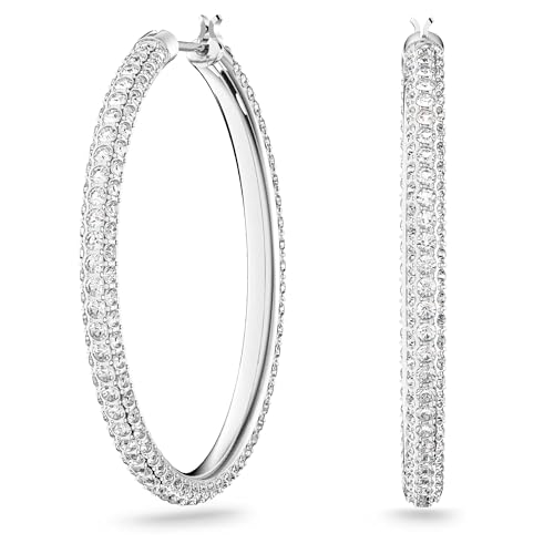 Detalle de Swarovski Stone Hoop Earrings, White, Rhodium Plated