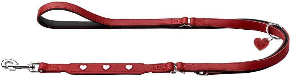 Detalle de Hunter Verstellbare Hundeführleine Love – Dreifach verstellbar, rotes/schwarzes Rindnappaleder, Made in Germany