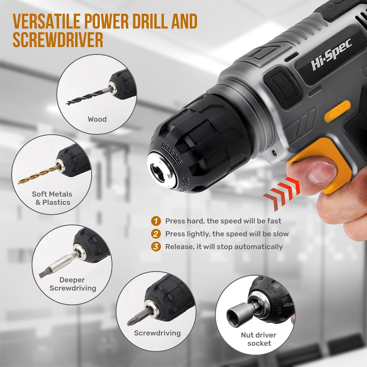 Detalle 2 de Hi-Spec DT30558GY-DE 8V Cordless Drill Tool Kit with USB Charging