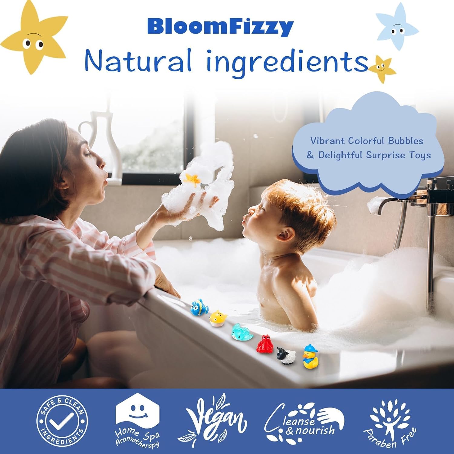 Thumbnail 1 de BloomFizzy 30 Kids Bath Bombs with Surprise Inside – Two Theme Gift Set with 15 Land & 15 Sea Creatures