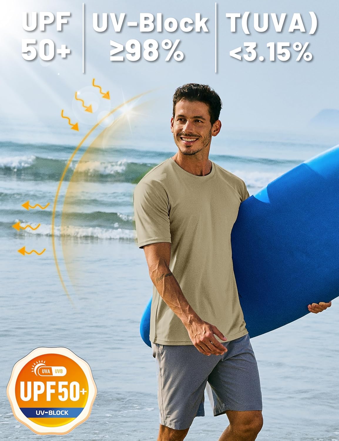 Thumbnail 2 de TACVASEN Herren UV-Schutz T-Shirt (UPF 50+) – Kurzarm Sonnenschutz Tee fürs Schwimmen und Outdoor