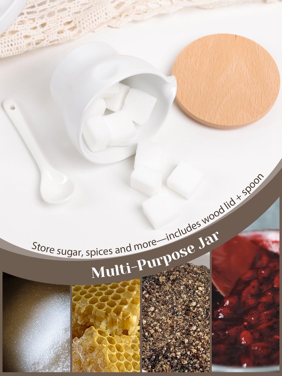 Detalle 2 de Autumnlife Milch- und Zucker-Set aus Keramik – stapelbar, 170 ml Milchkännchen & 100 ml Zuckerdose mit Holzdeckel
