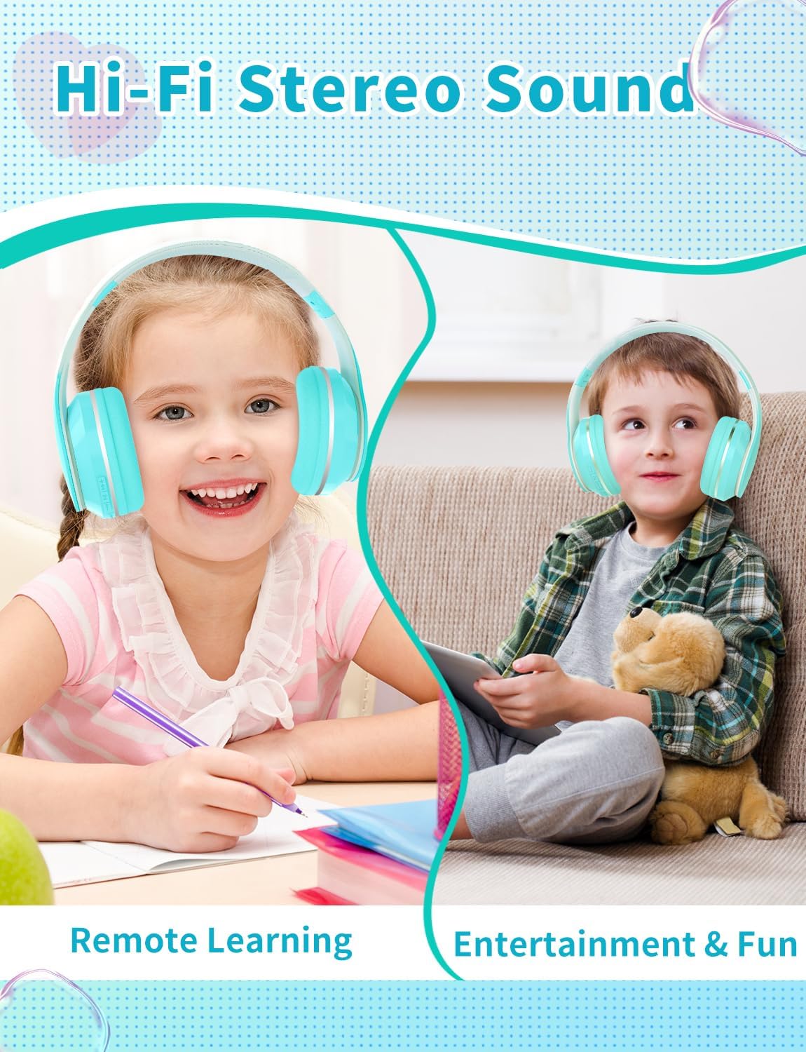 Thumbnail 3 de Bluetooth Kids Headphones: Wireless On-Ear Headset with 40mm Drivers, BT 5.1, 10h Battery, Foldable & Adjustable (Green)