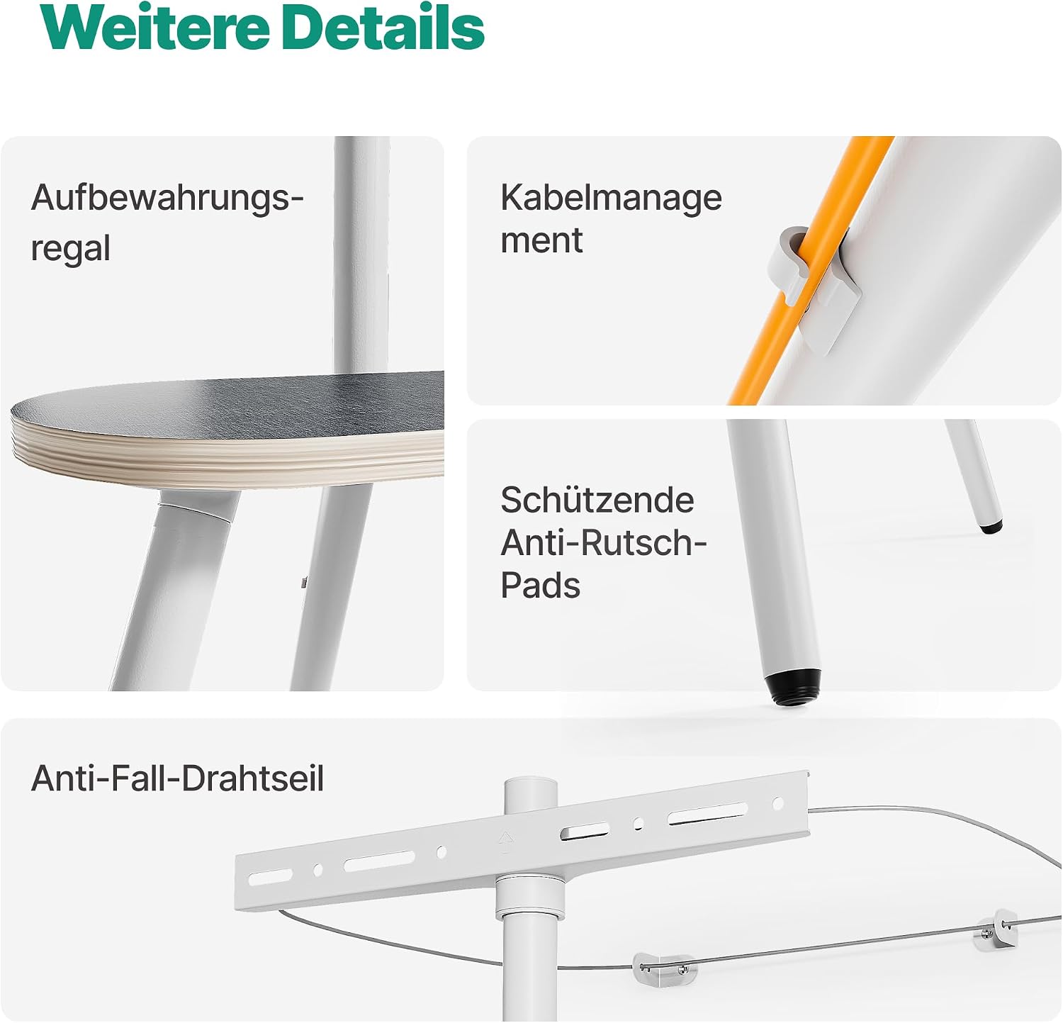 Detalle de ECOTINY Easel TV-Ständer: Höhenverstellbar, schwenkbar und stilvoll für 43–65 Zoll