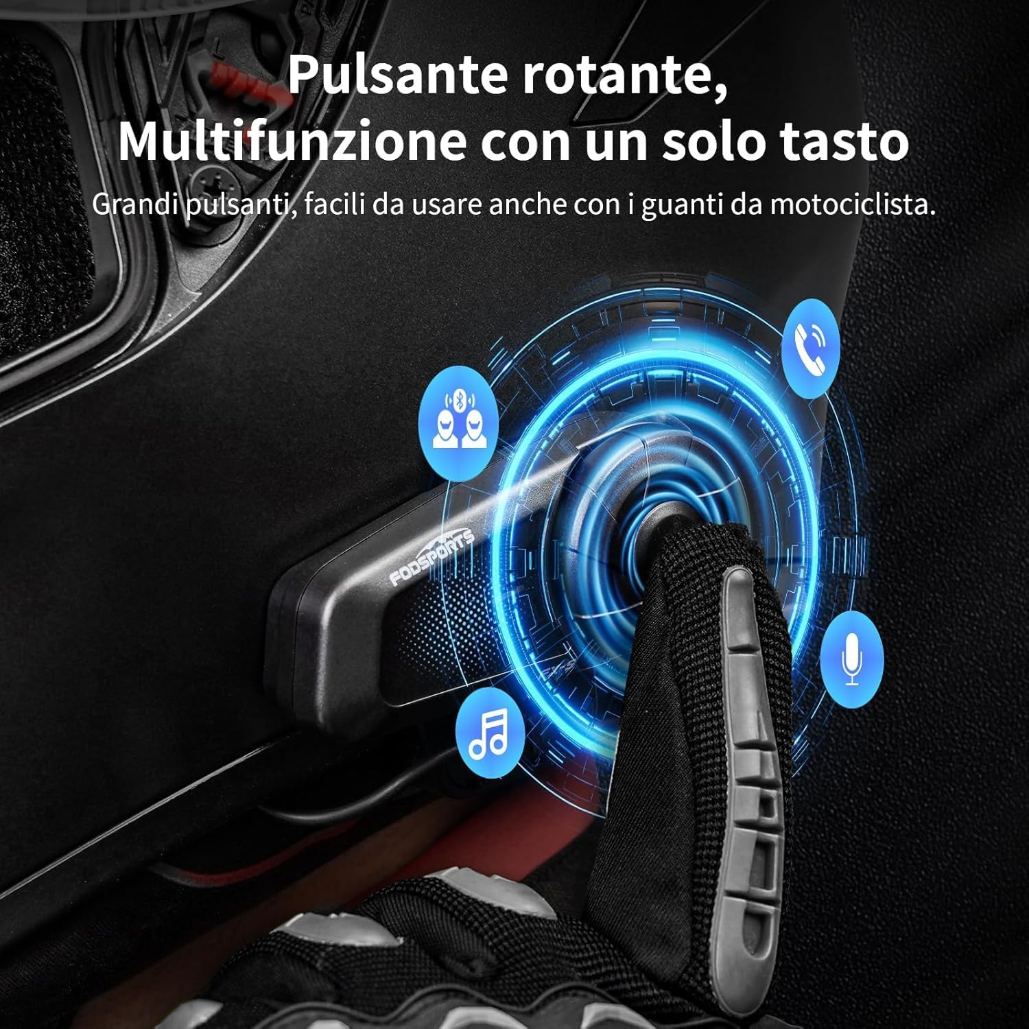 Thumbnail 6 de Fodsports FX-S Interfono Moto Singolo con Auricolare per Casco – Bluetooth 5.4, IP67, 1000 m, Noise Reduction, HiFi