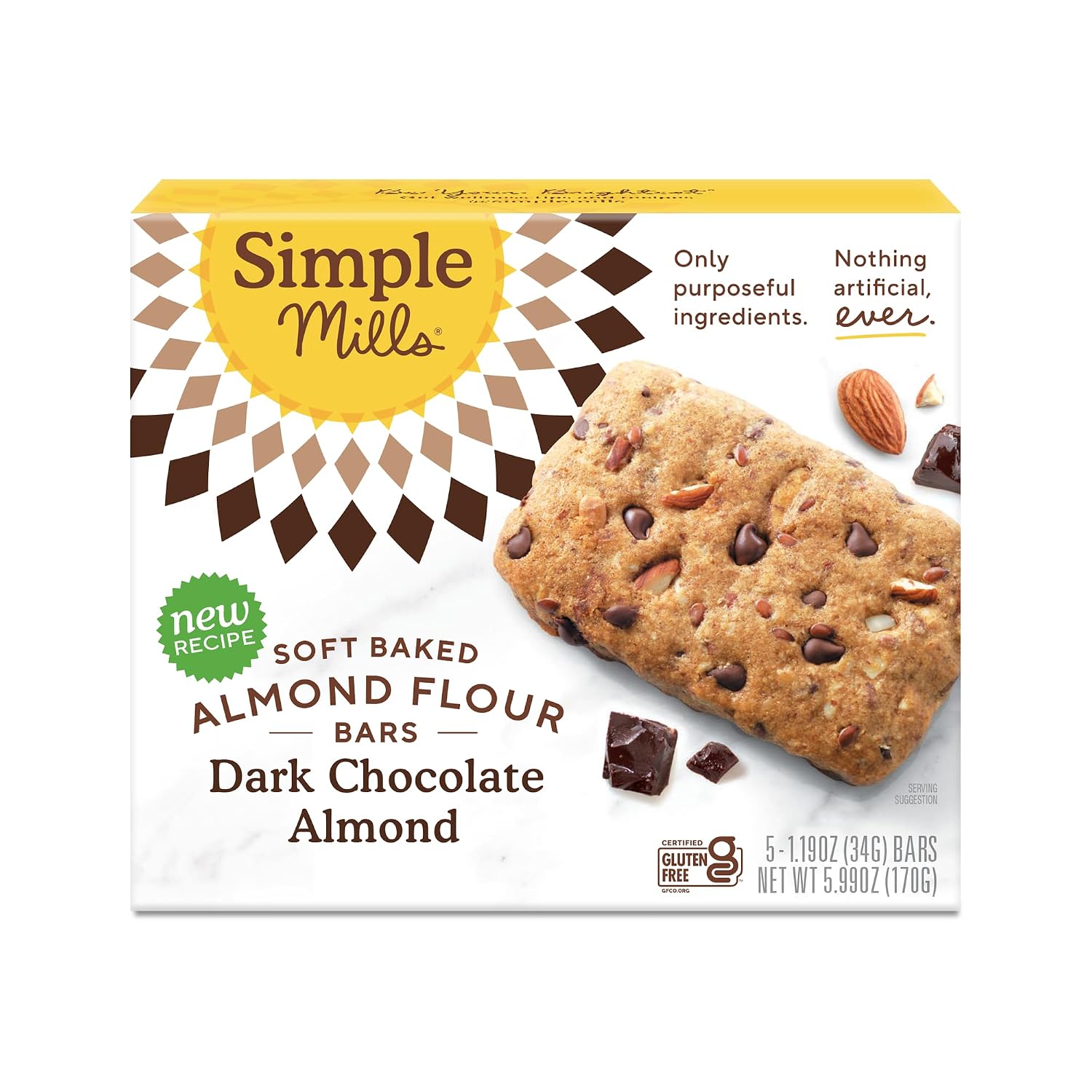 Detalle de Simple Mills Soft Baked Dark Chocolate Almond Flour Snack Bars, 5 Count