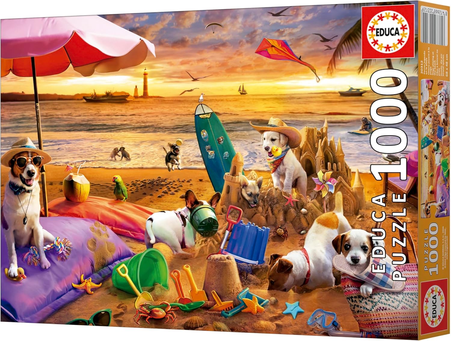 Thumbnail 4 de Educa Puzzle 1000 pièces adultes « Chiens jouant sur la plage » (68 x 48 cm) dès 14 ans