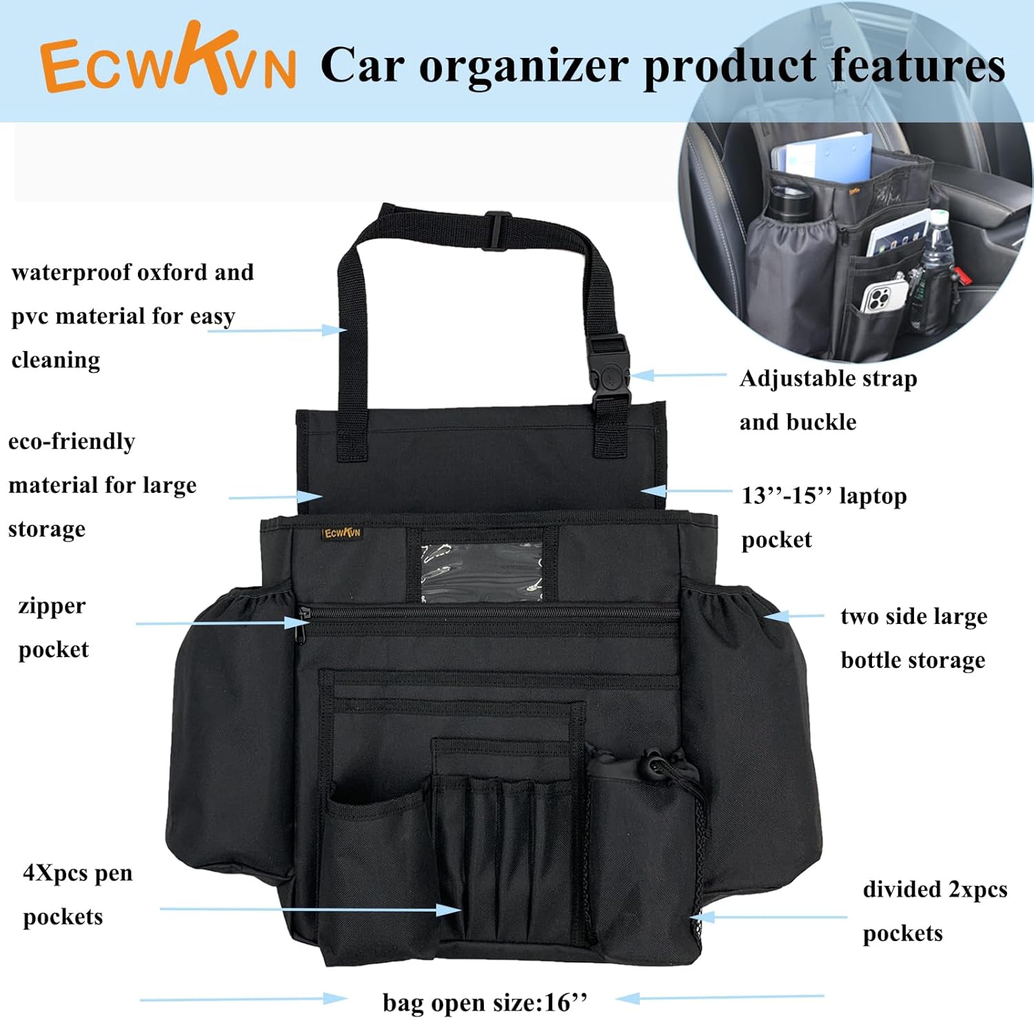 Detalle 2 de ECWKVN Car Front Seat Organizer 10-pocket