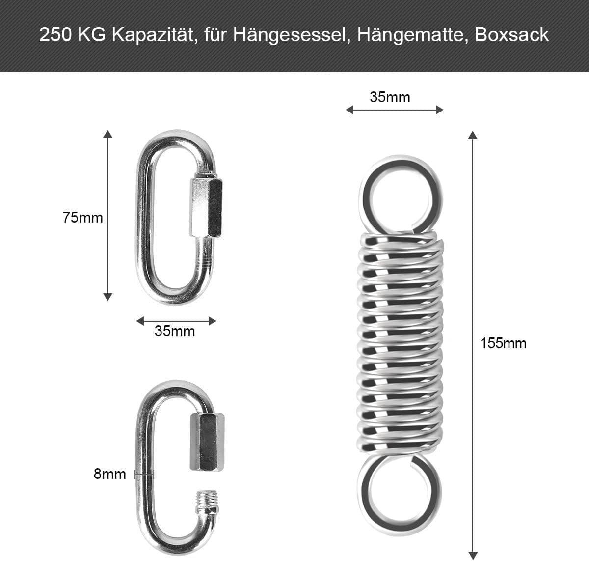 Detalle de Deckenhaken Hängesessel Schwingfeder 450KG – 360° Drehbar aus Edelstahl