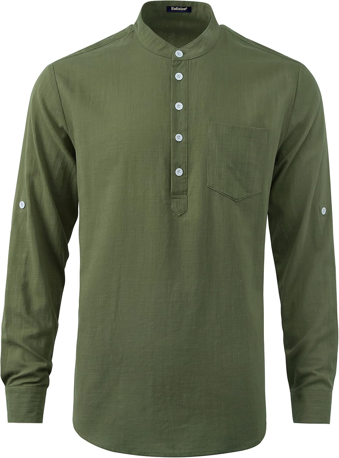 Thumbnail 3 de Enlision Herren Baumwolle-Leinenhemd (Langarm, Regular Fit) – Sommerhemd mit Henley-Kragen