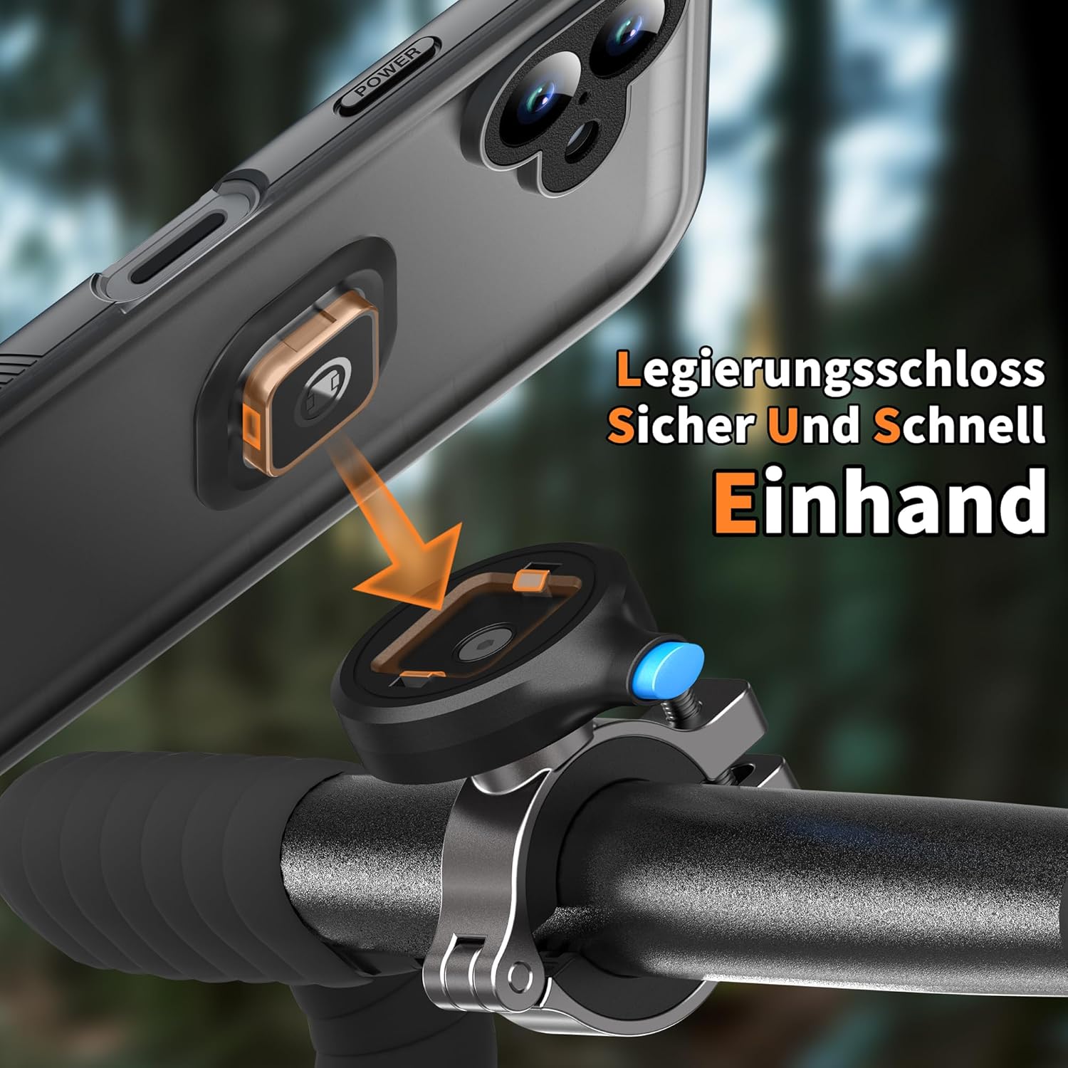 Detalle 2 de Cozycase Fahrrad-Halterung für iPhone 14 – Wasserdicht, Ein-Knopf Entriegeln & Automatisches Schloss