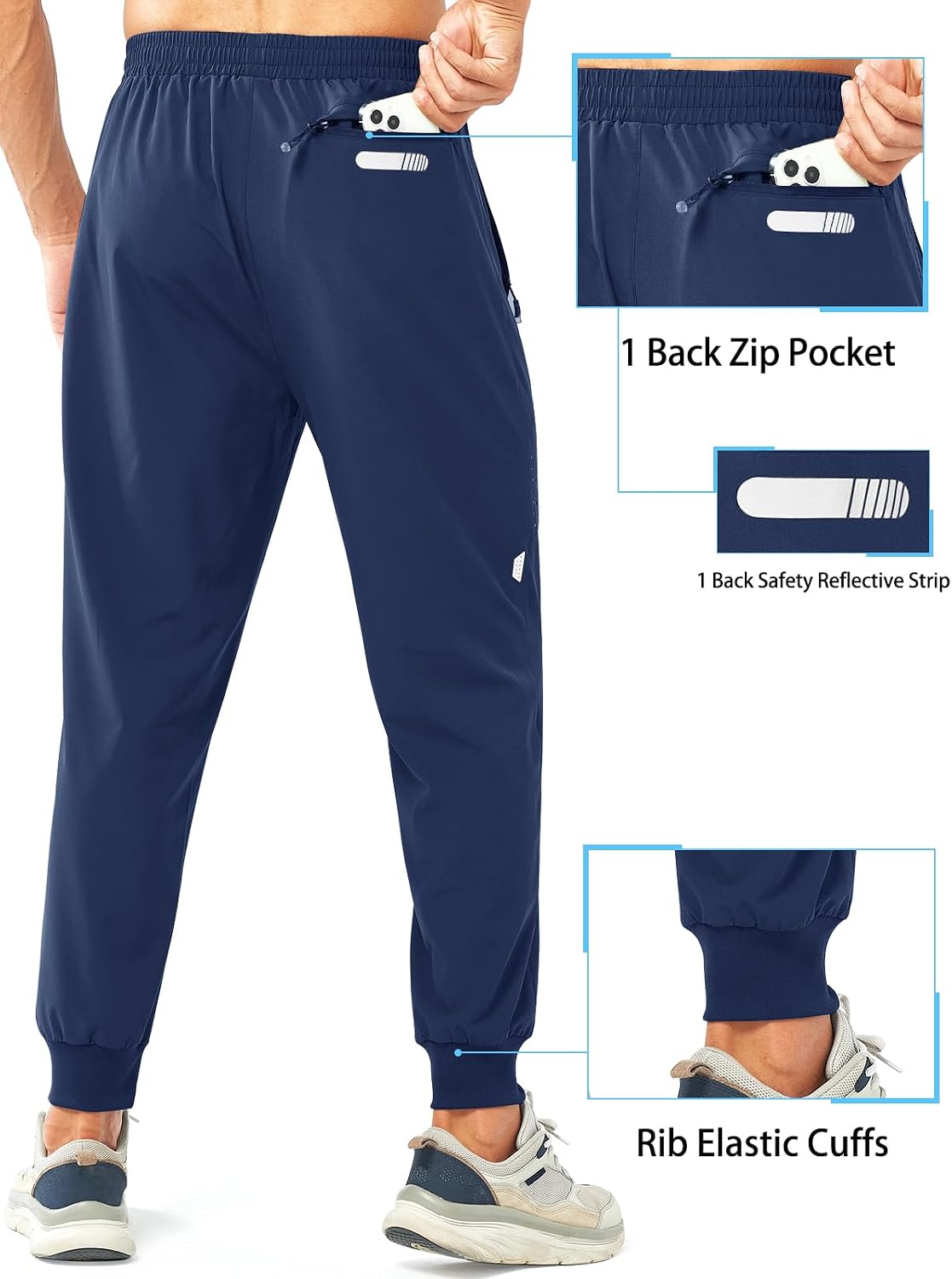 Detalle de NORTHYARD Men's Athletic Running Pants: Lightweight, Quick-Dry Joggers with Zipper Pockets