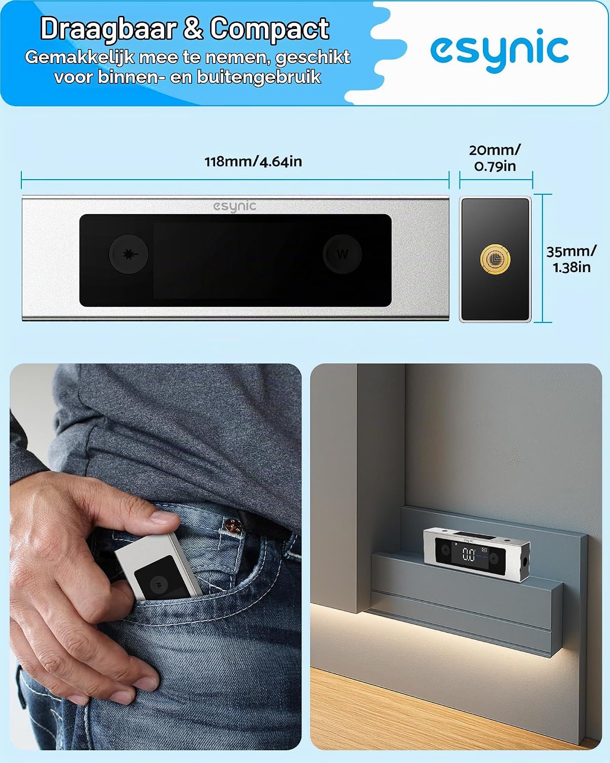 Detalle 2 de eSynic WT504 digitale waterpas met dubbele laser, LCD en magnetische basis