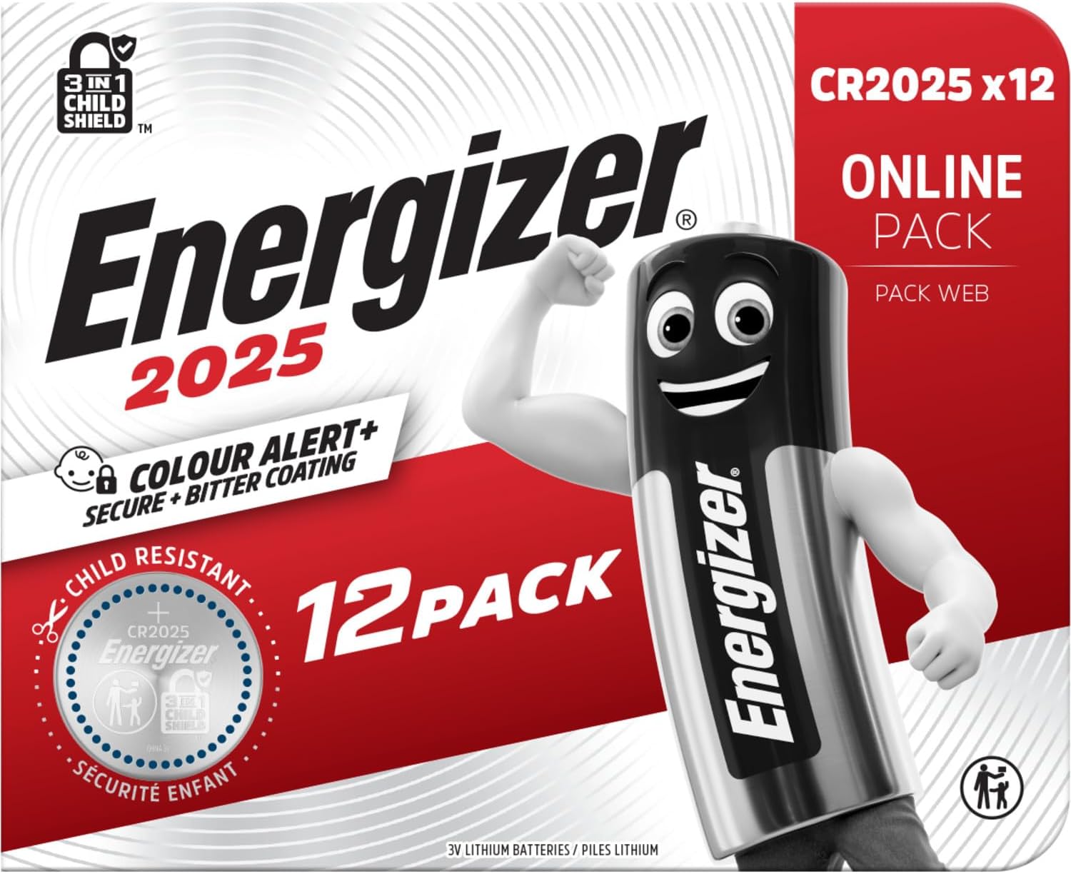 Energizer CR2025-lithiumknoopcel, 3 V, verpakking van 12