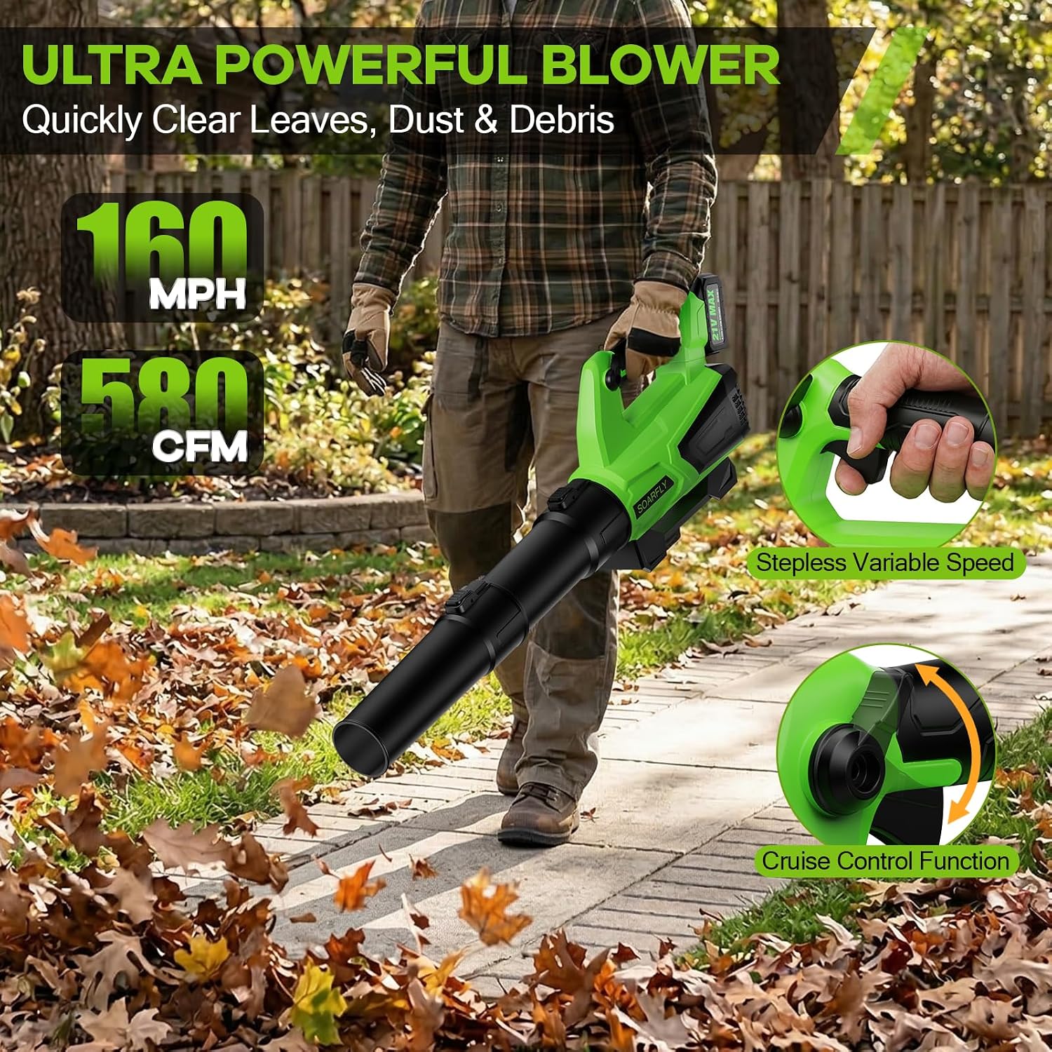Detalle de SOARFLY Cordless Leaf Blower 580 CFM