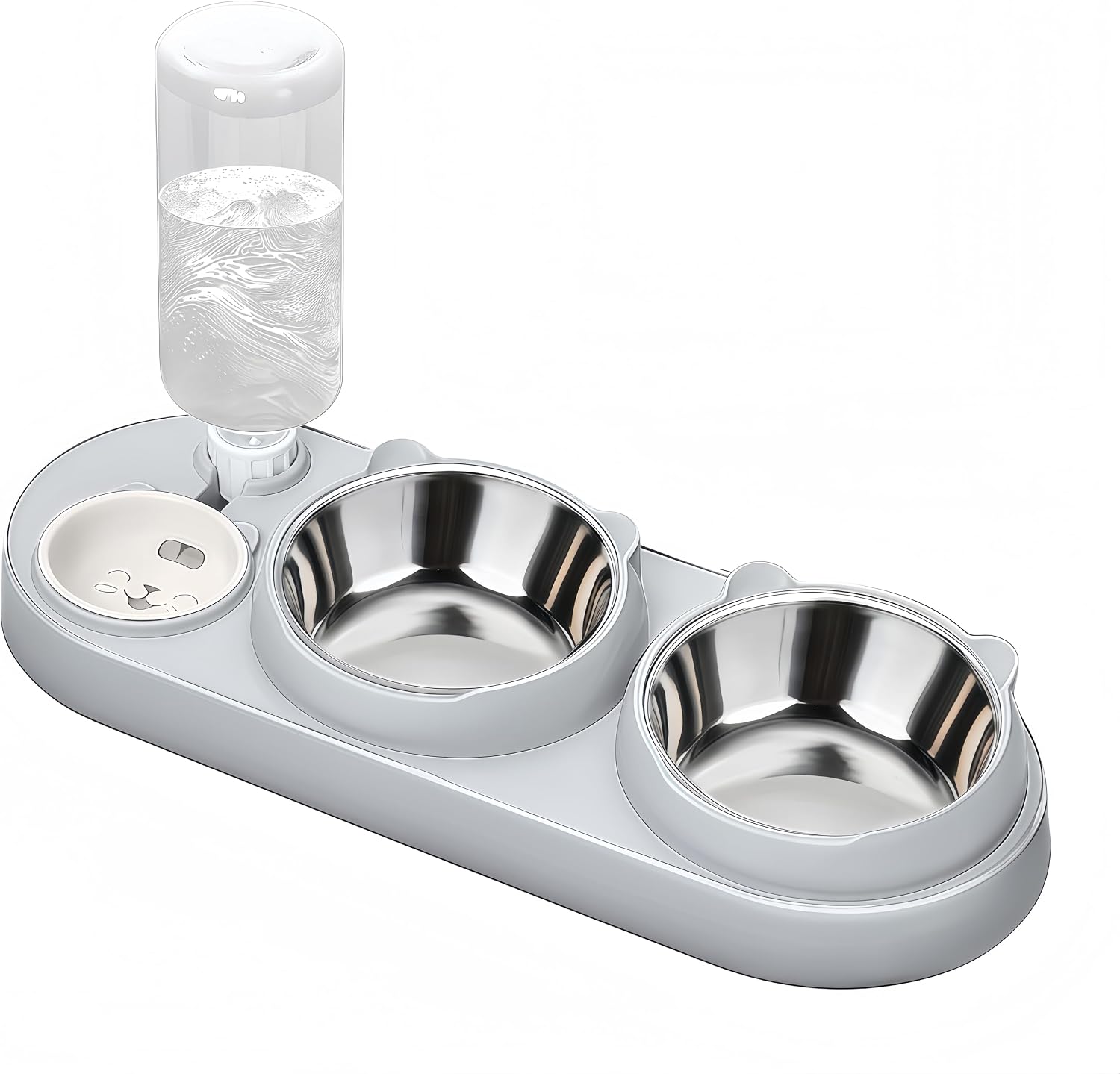 Detalle de Marchul 3-in-1 Katzennapf Set: Futter-, Wasser- und Wasserspender-Schalen mit 15° Neigung