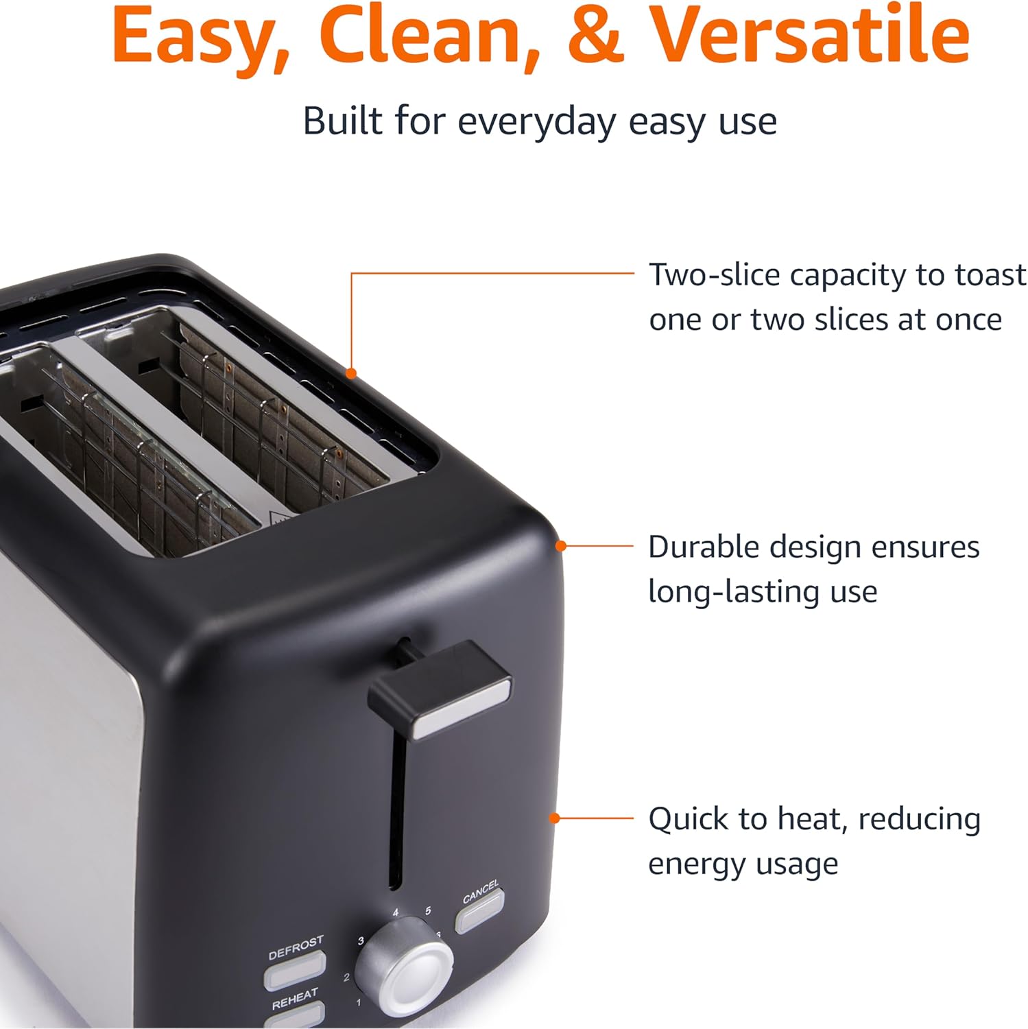Thumbnail 3 de Amazon Basics 2-Slice Toaster with Extra-Wide Slots, 7 Shade Settings and Removable Crumb Tray