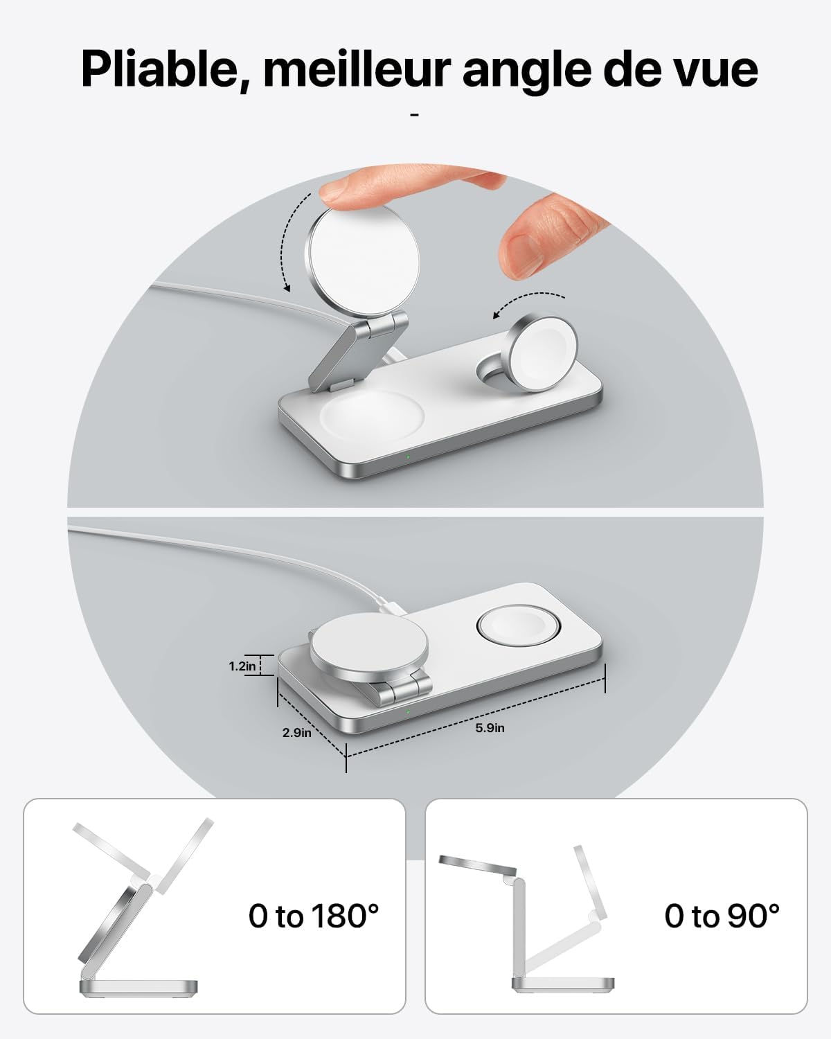 Detalle de EXW Qi2.2 Chargeur Mag-Safe 3 en 1 25 W pliable (avec adaptateur 35 W)