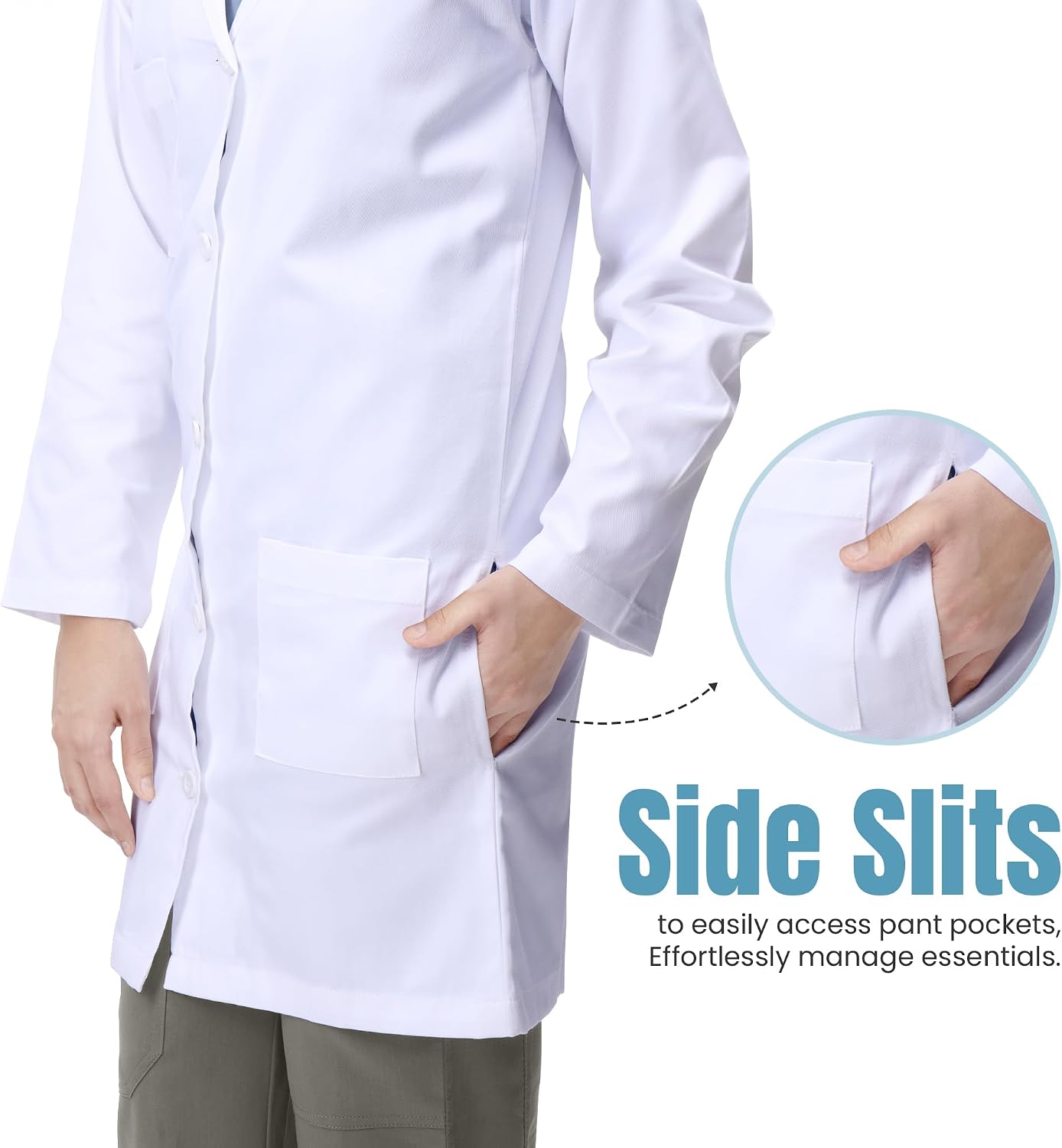 Detalle de NY Threads labcoat men White Men's Lab Coat with 3 Pockets and Side-Slit Access