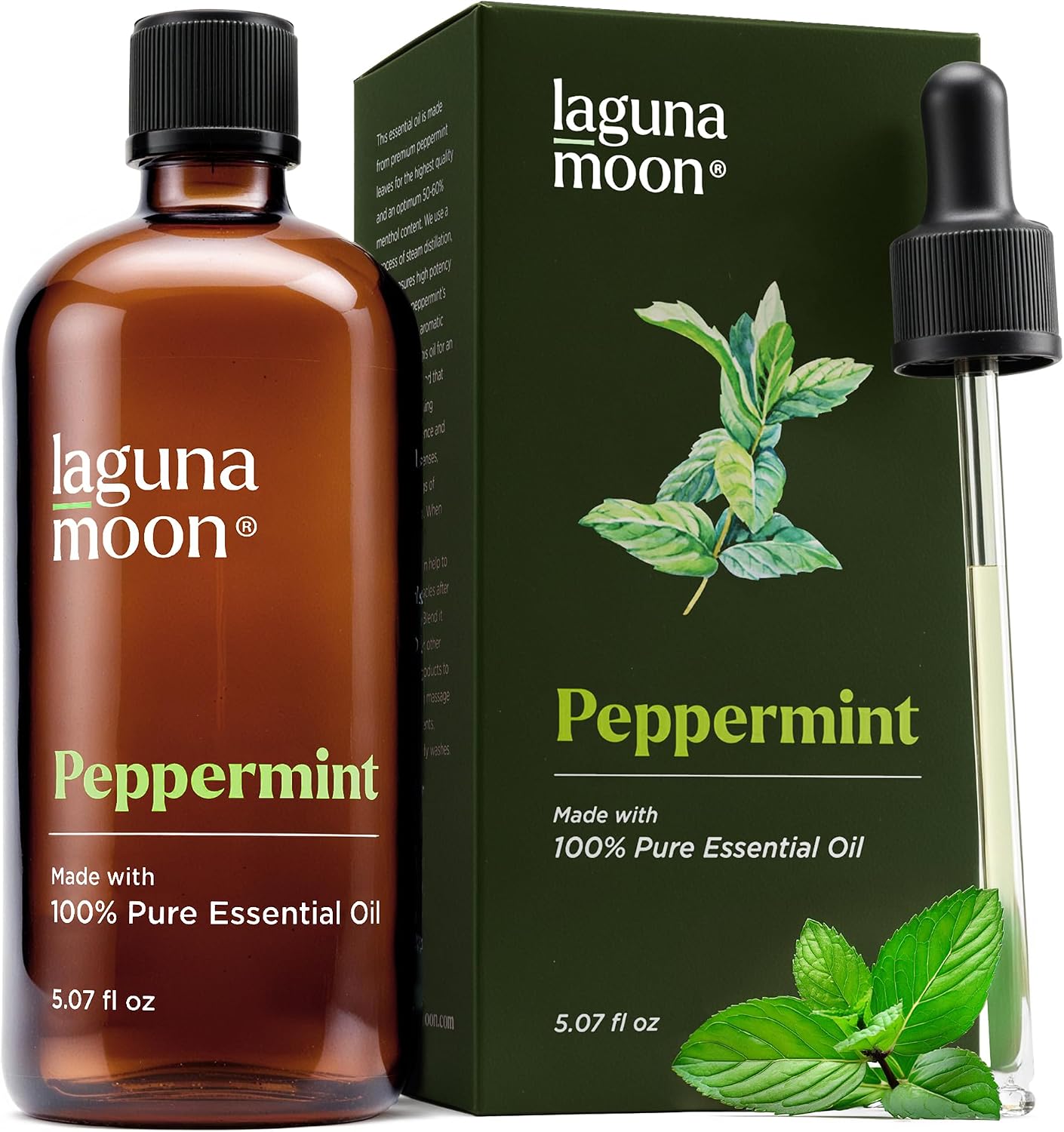 Detalle de Lagunamoon Peppermint Oil – 150mL Pure Essential Oil for Diffusers, Aromatherapy & DIY Scents