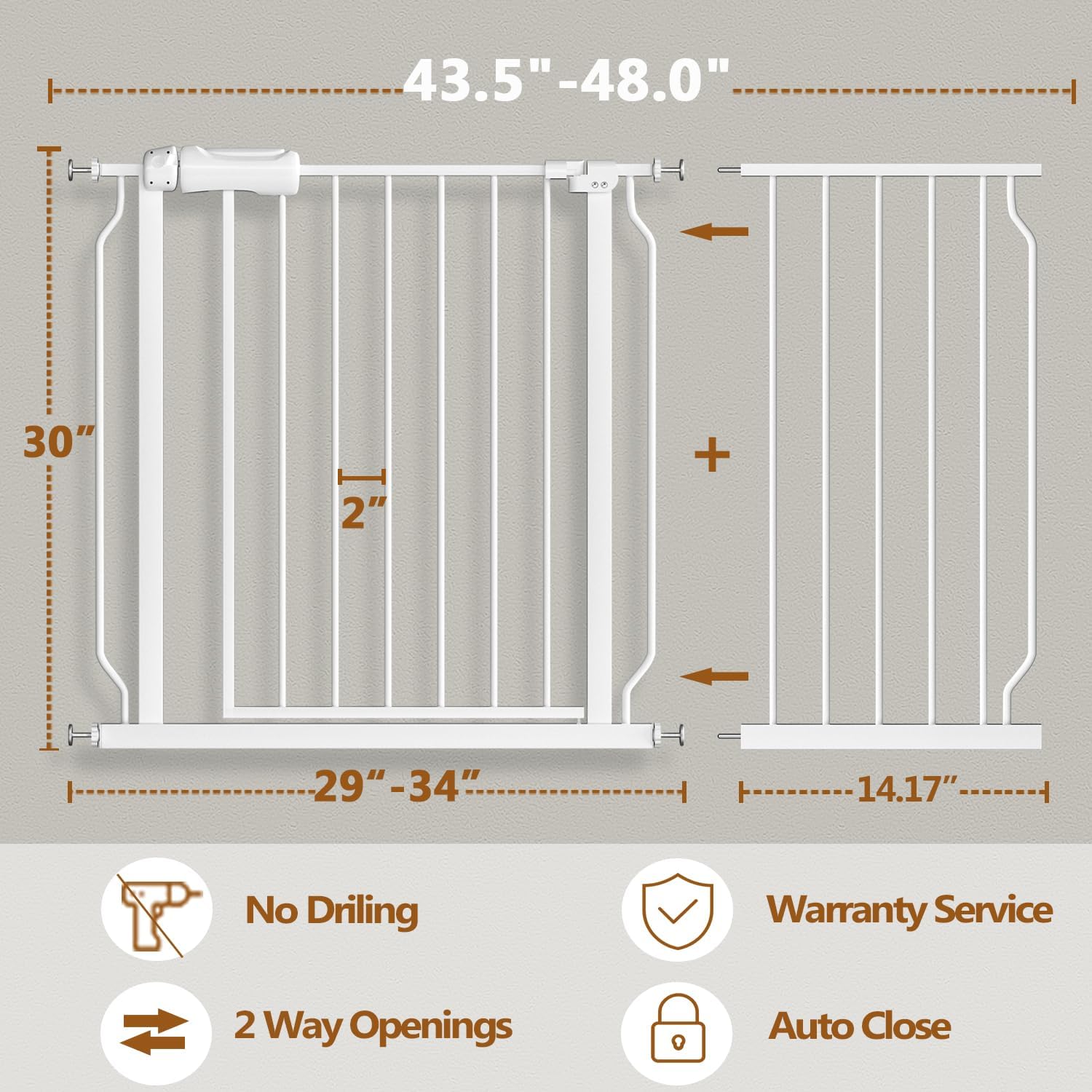 Detalle de Fairy Baby W046White Extra-Wide Safety Gate, 43.5–48-Inch, Auto-Close