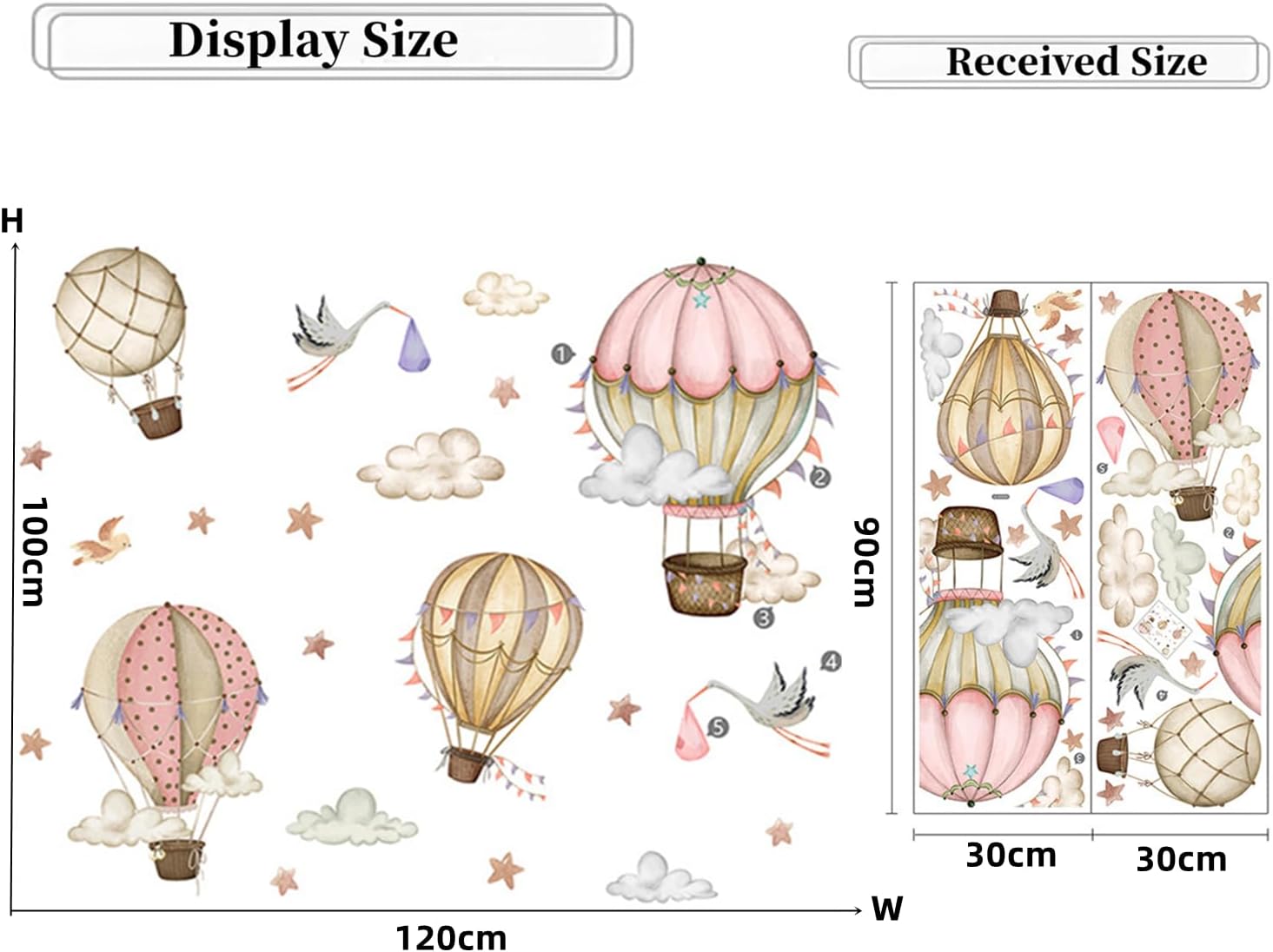 Detalle 2 de Kids Wall Stickers 4 Hot Air Balloons
