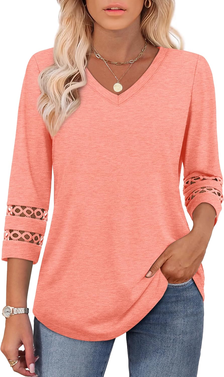 Thumbnail 1 de Aokosor Womens 3/4 Sleeve V-Neck Blouse – Loose Casual Fit