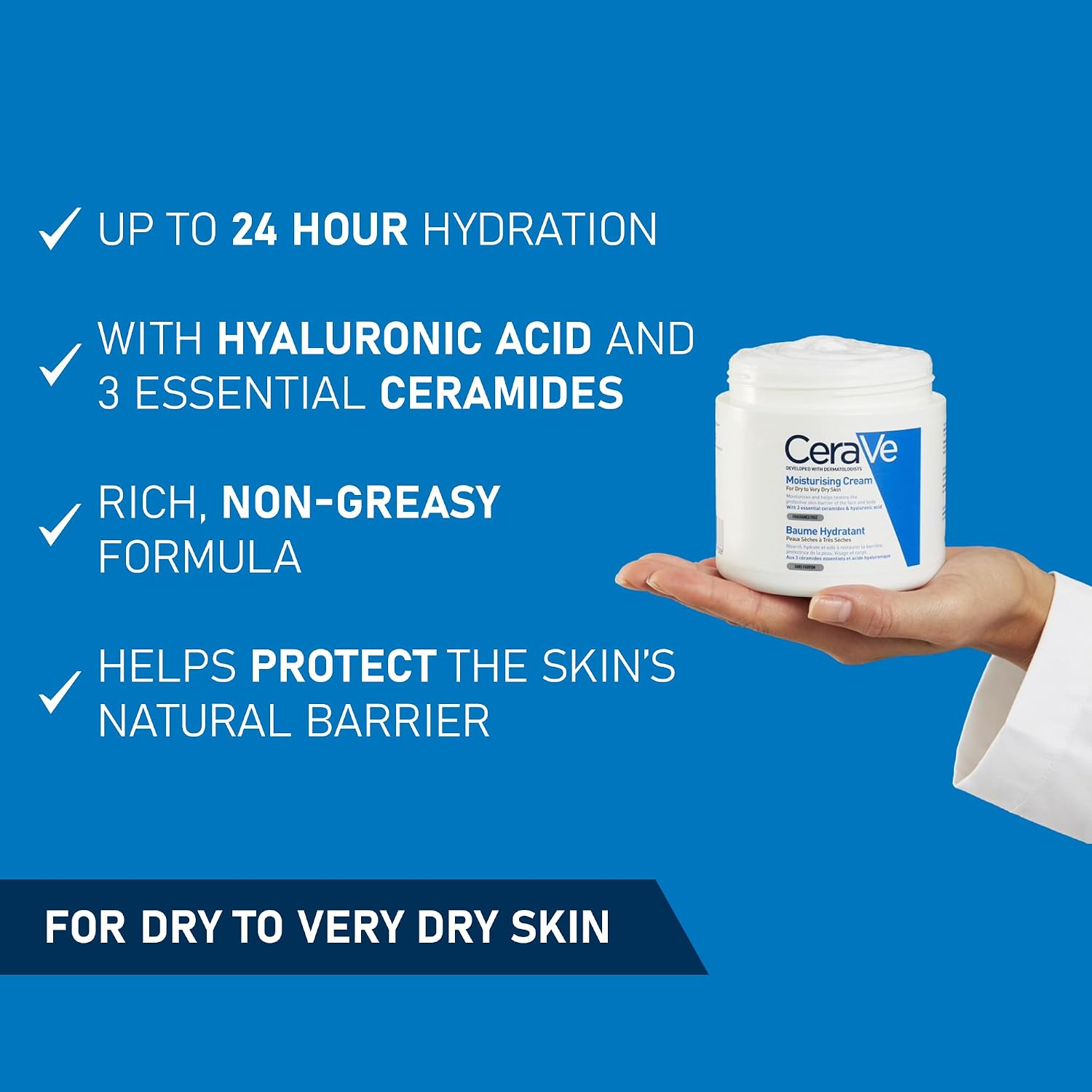 Detalle 2 de CeraVe Face Care & Body Moisturiser for Dry to Very Dry Skin, 454g