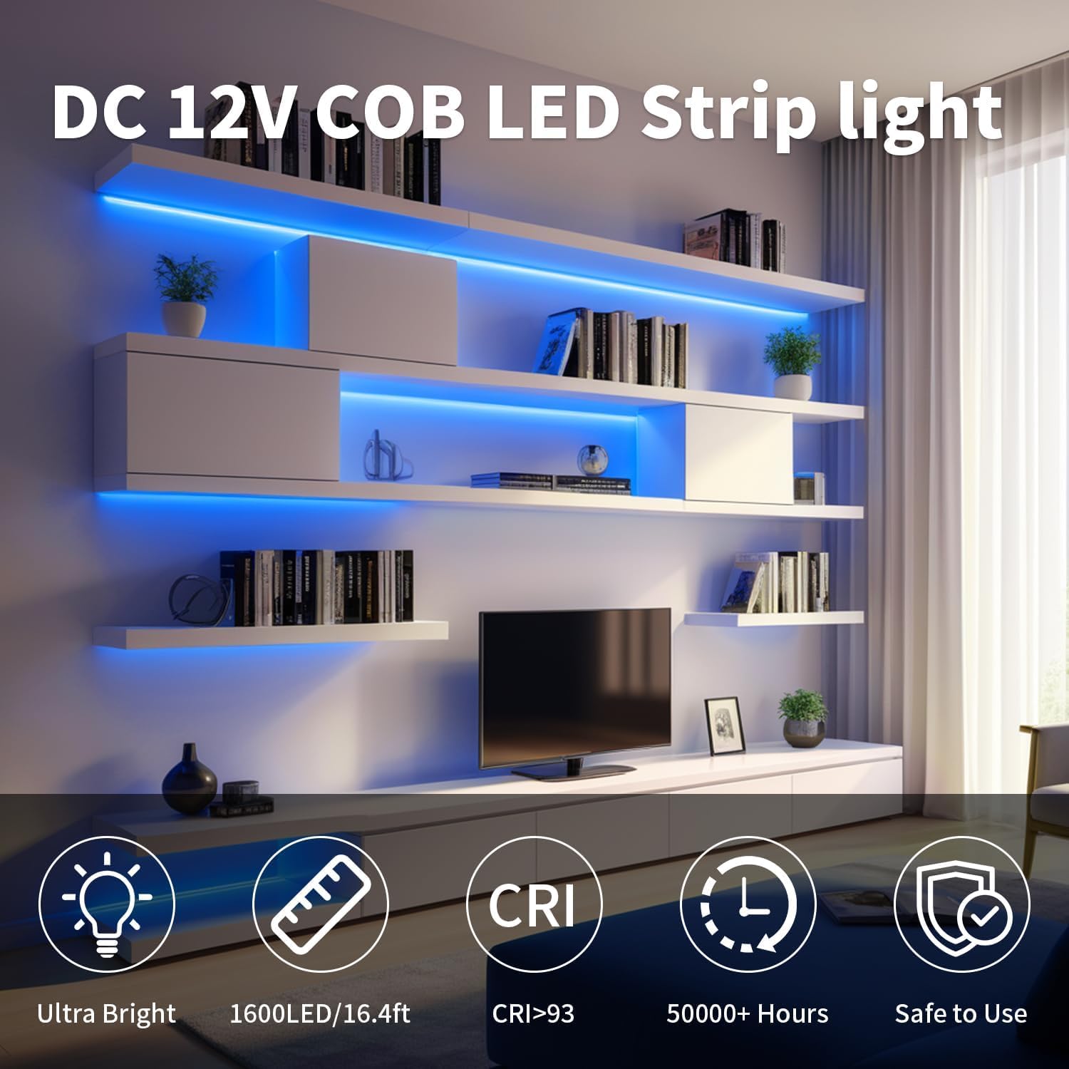 Thumbnail 1 de ShineBurky COB Tira LED 12V Azul 🌟 Decoración Flexible Interior Exterior