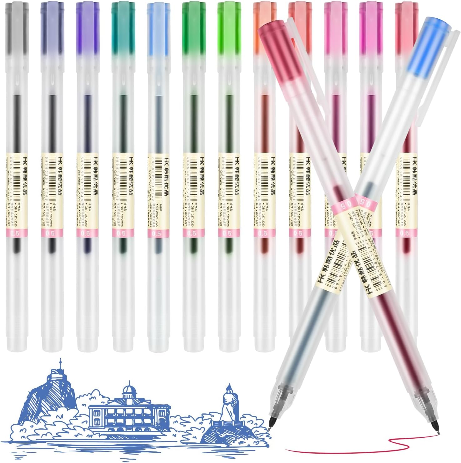 Detalle de OFFCUP Penne a inchiostro gel da 0,5 mm (set da 12) per diario, scuola e ufficio, multicolore