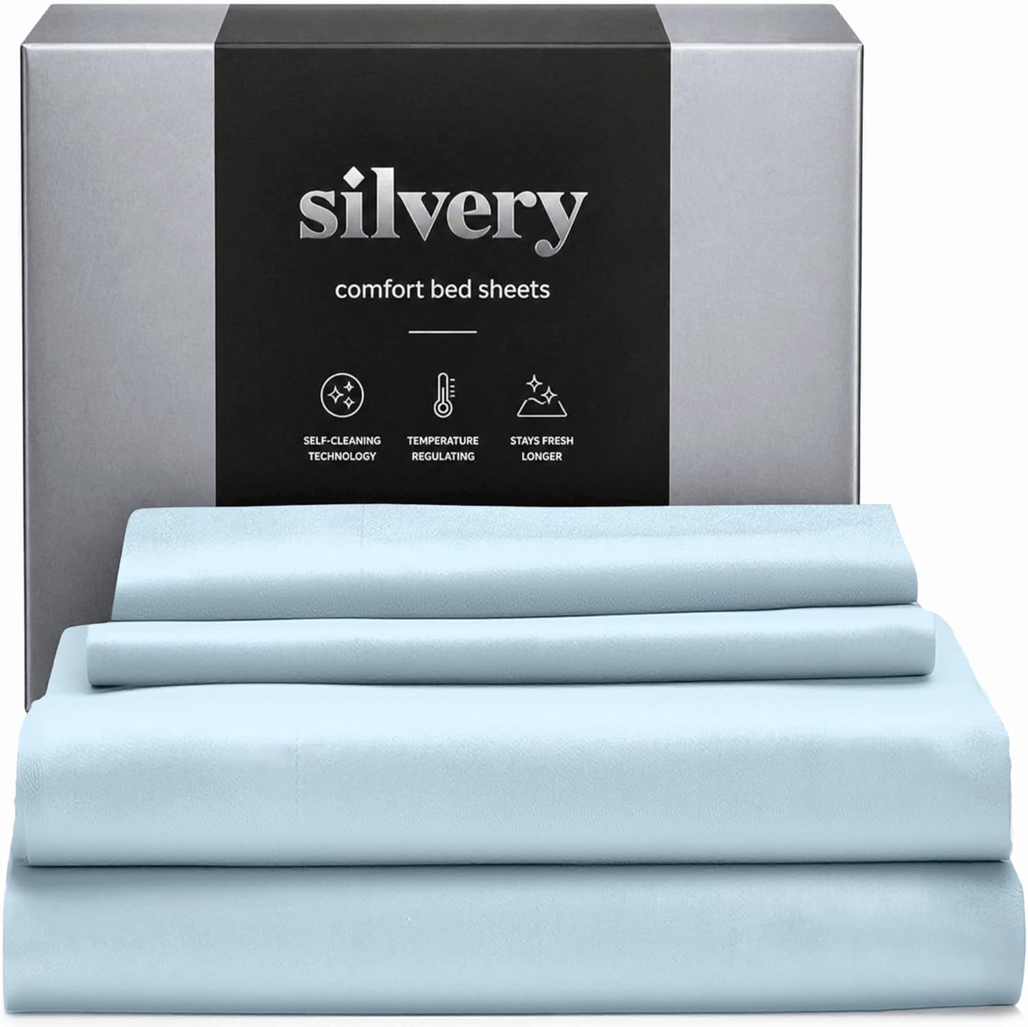 Thumbnail 6 de Silvery Silver Infused Bed Sheets Set, 3X Fresh