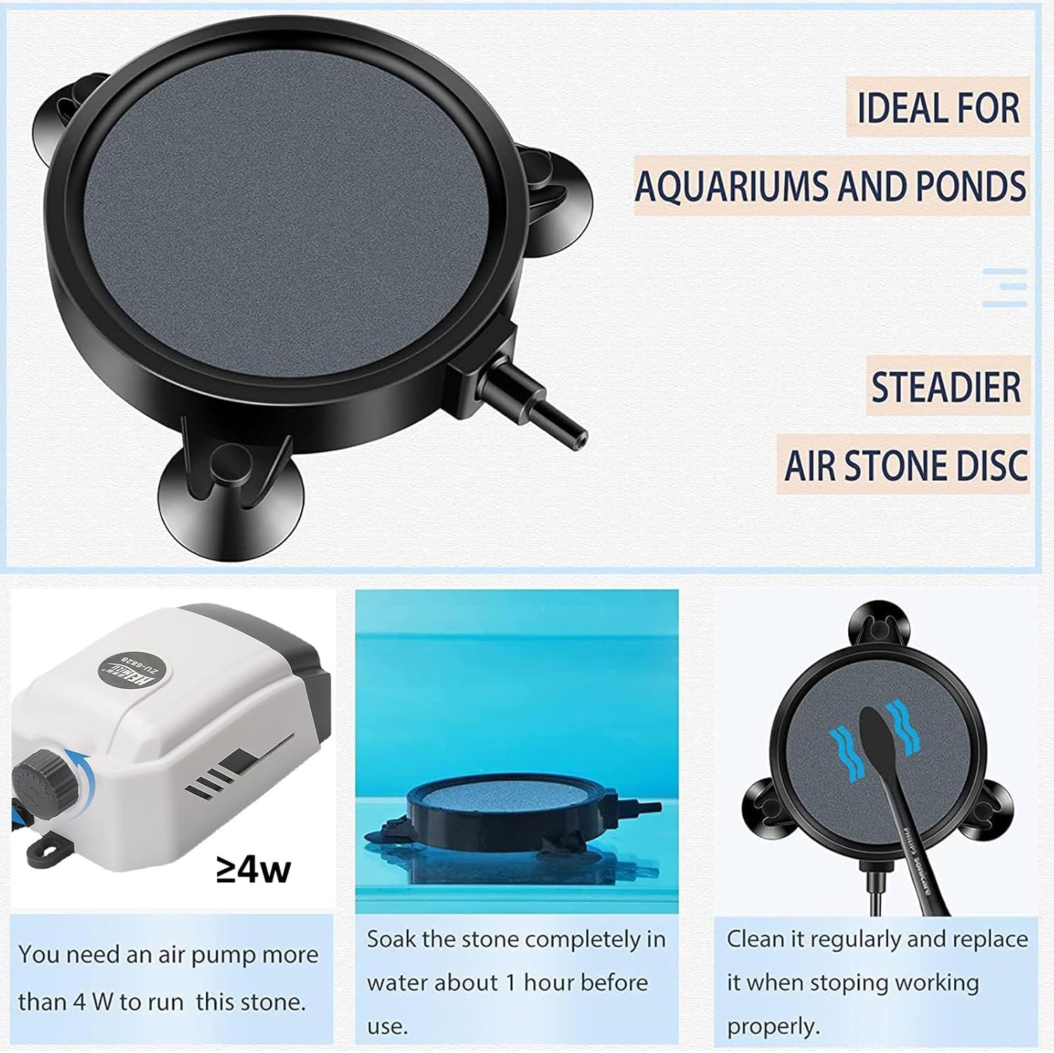 Detalle de YUDOTE Aquarium Air Stone Disk 10cm Bubble Diffuser (Pack of 2) for Oxygenation