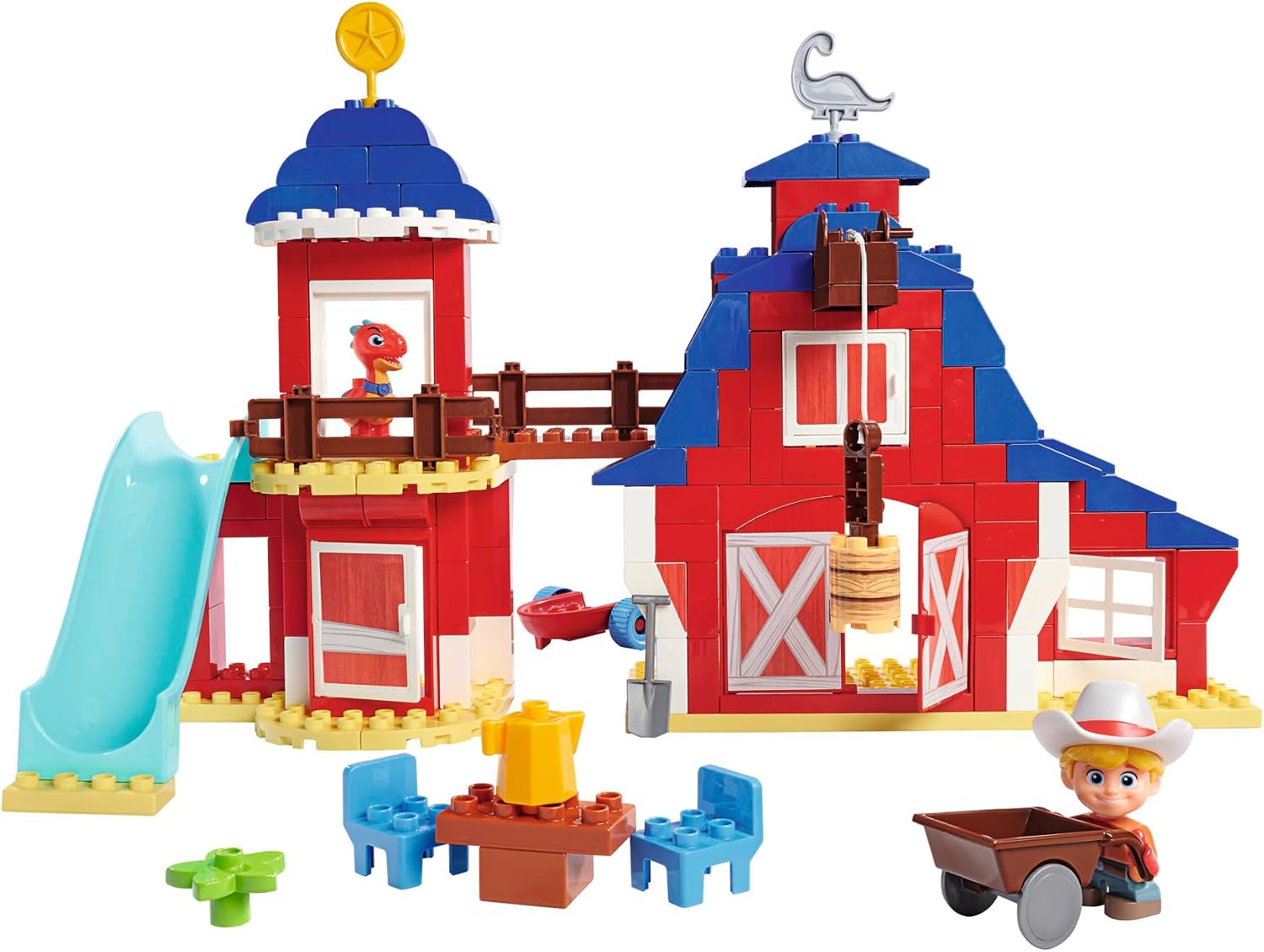 Detalle de Big-Bloxx Dino Ranch Clubhaus XXL mit 168 Bausteinen – Mehrstöckiges Dino-Abenteuer für Kinder von 18 Monaten bis 5 Jahren