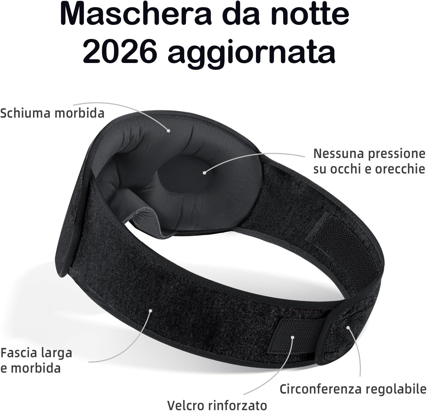 Detalle 2 de INNELO Mascherina per dormire 3D in cotone, nero, regolabile per chi dorme sul fianco