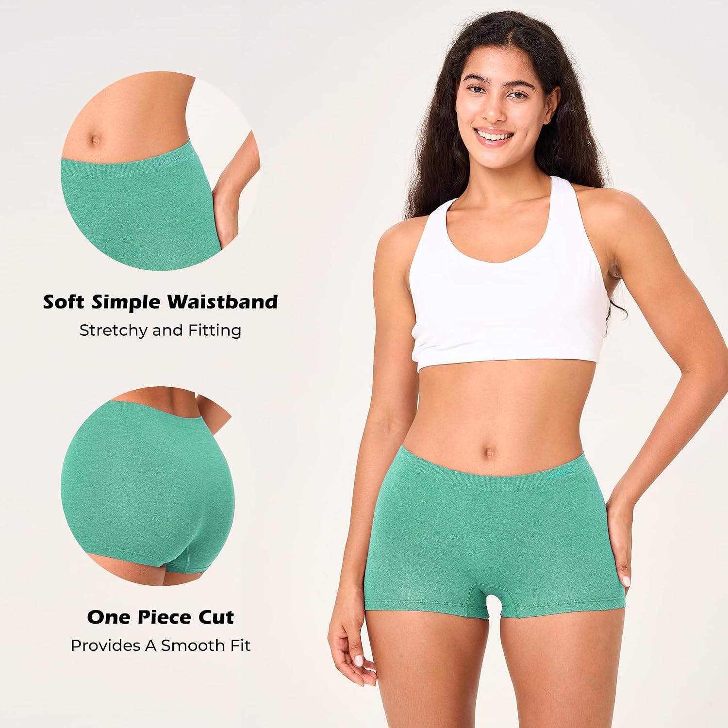 Thumbnail 2 de BAMBOO COOL Womens Seamless Boyshorts Underwear (Mid Rise) – Breathable Stretch 5-Pack