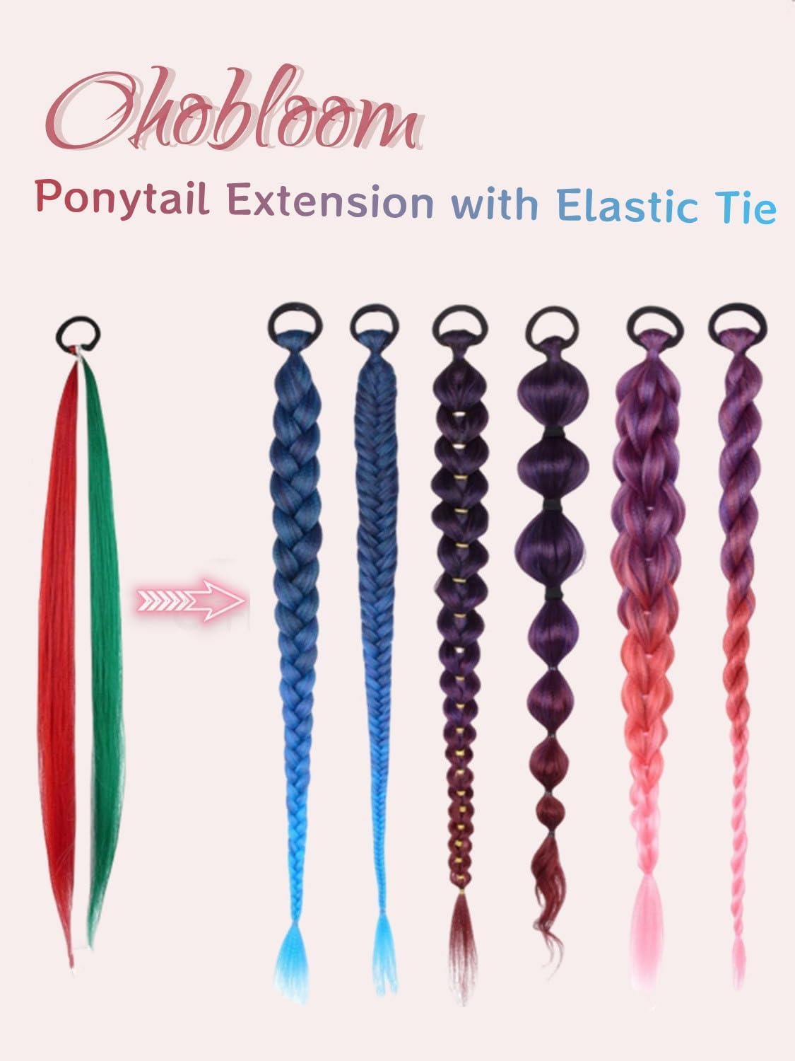 Detalle de 2er-Pack Farbige Zopffrisuren-Ponytail-Extensions, 26 Zoll – Grün, Rot, Weiß (Weihnachten) – Einfaches Styling, mitHaarschlaufe