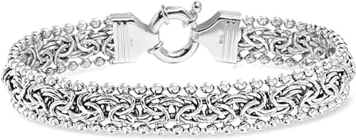 Detalle de LeCalla 925 Sterling Silver Byzantine Bracelet for Women – Handmade 10mm Beaded Italian Mesh Link, 7 Inches