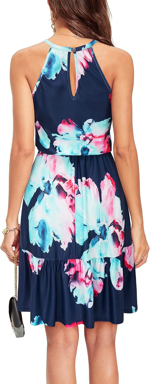 Detalle 2 de Newshows Sommerkleid Damen Knielang Blumenmuster