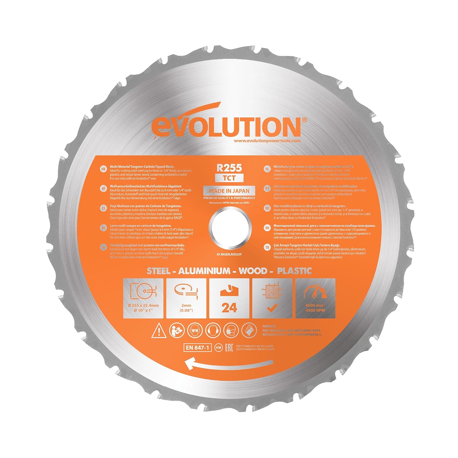 R210TCT-24T Evolution Power Tools: 210 mm Multimaterial-Sägeblatt für Kreissäge und Kappsäge