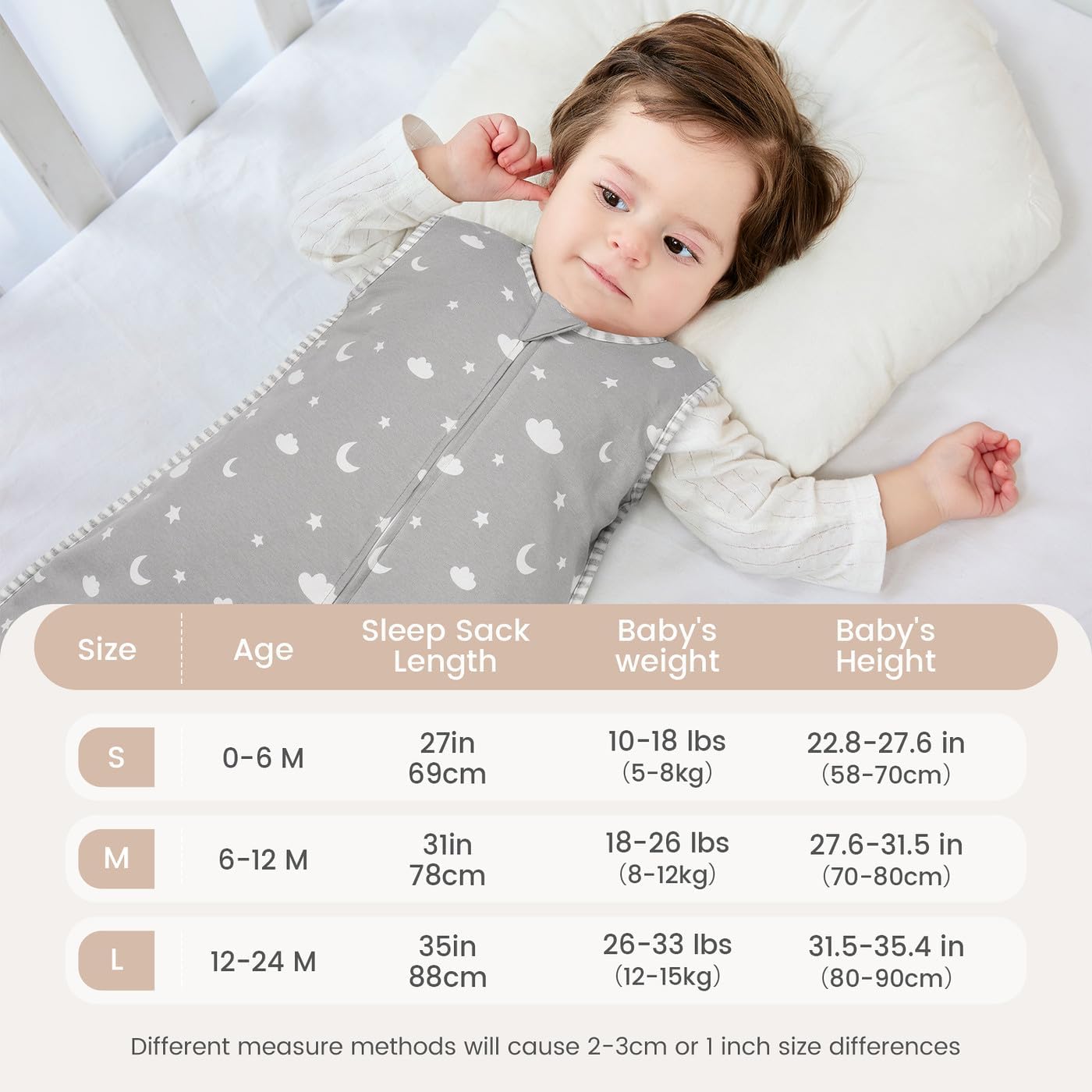 Thumbnail 5 de TURMIN Baby Sleeping Bag 1.5 Tog Cotton Winter Sleep Sack (6–12 months) – Cloud Star