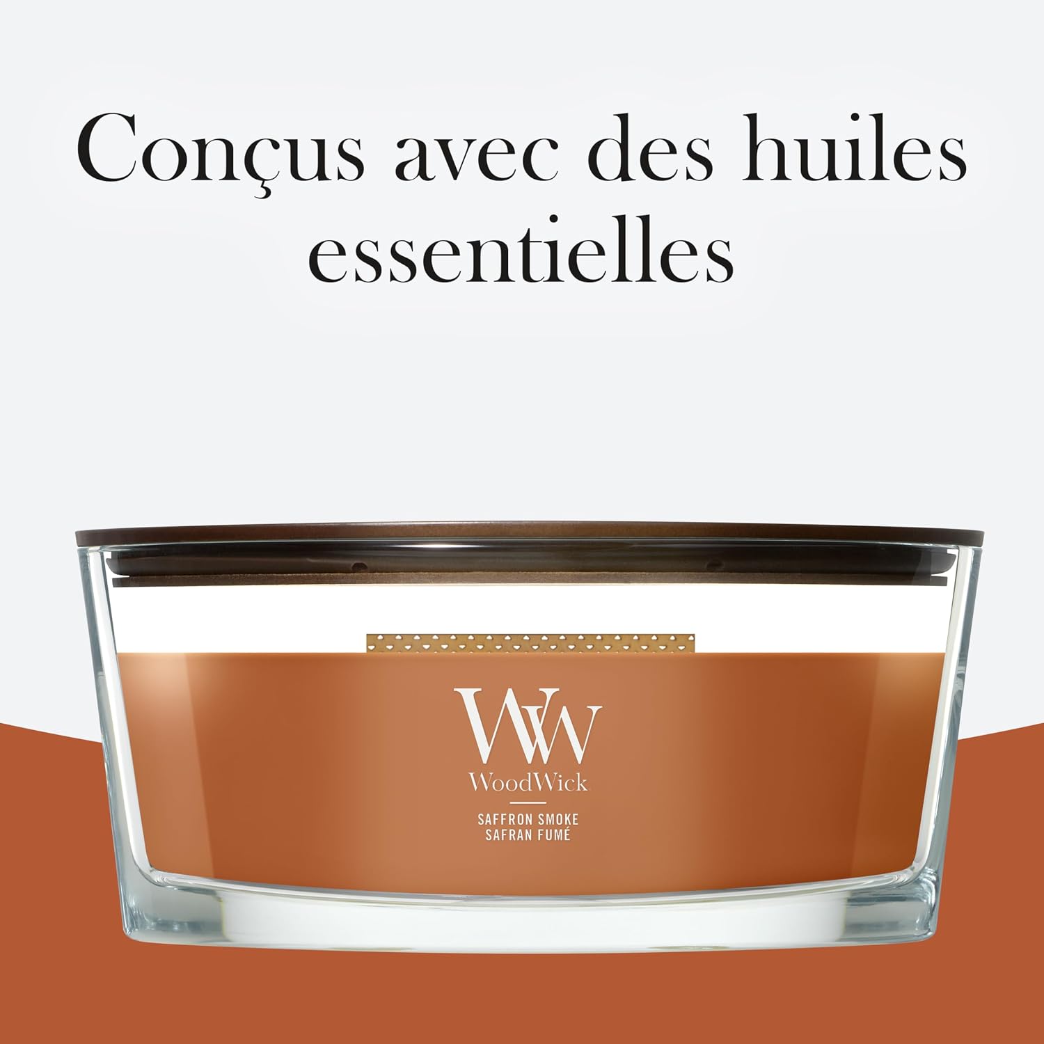 Detalle de WoodWick Bougie parfumée Bougie Ellipse Safran fumé – cadeau élégant pour femmes